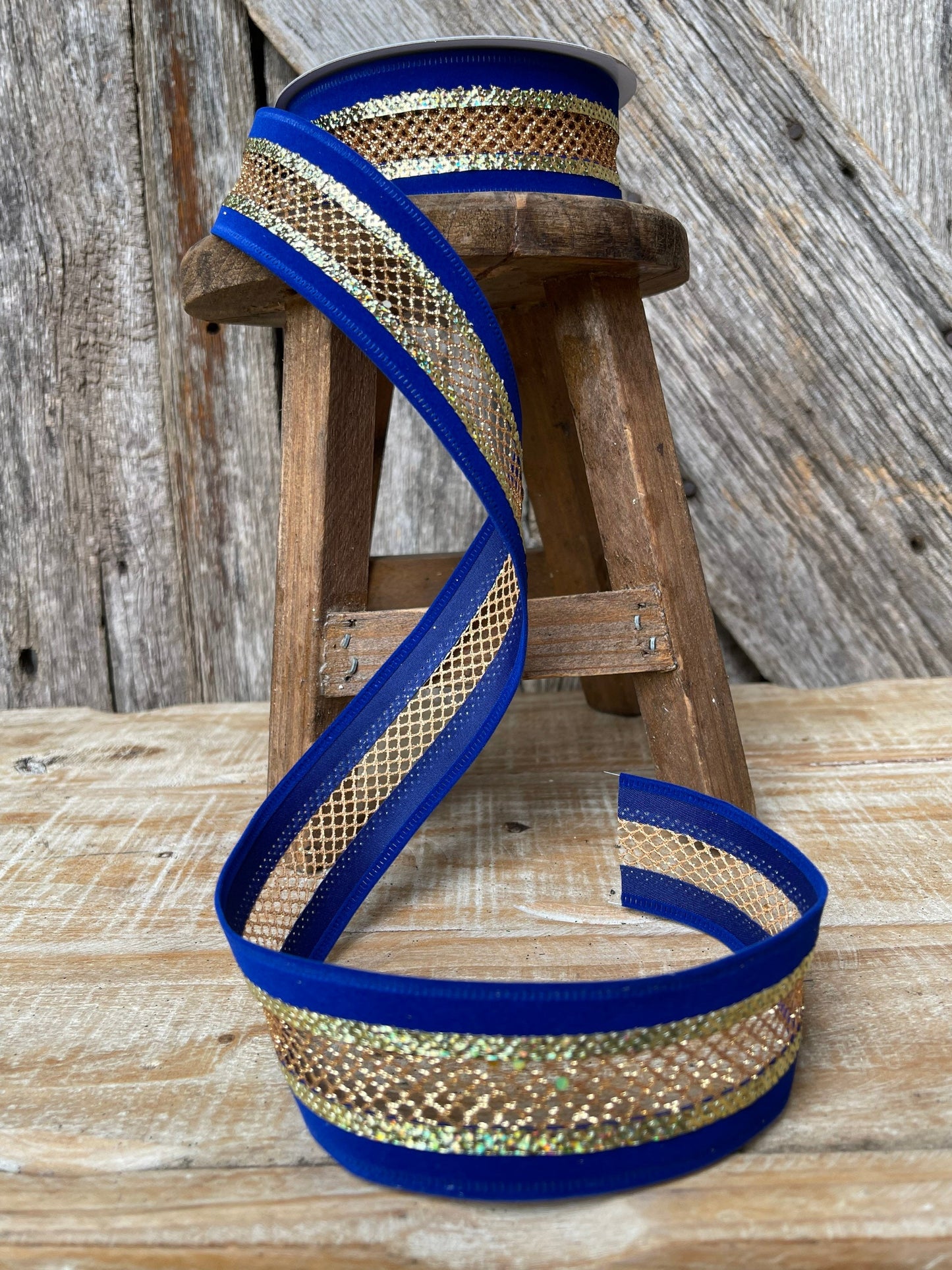 Blue ribbon, blue gold ribbon, Christmas ribbon