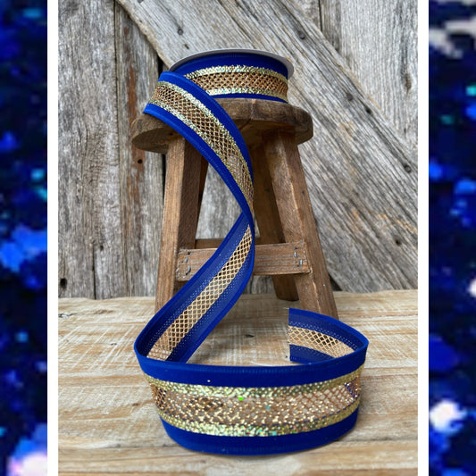 Blue ribbon, blue gold ribbon, Christmas ribbon
