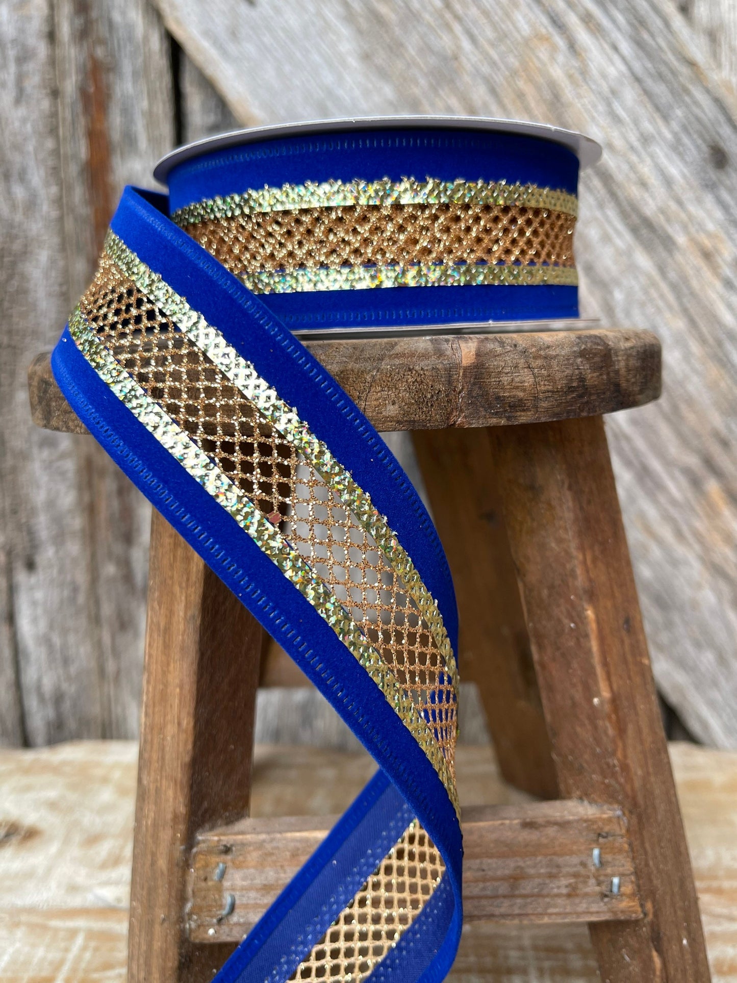 Blue ribbon, blue gold ribbon, Christmas ribbon