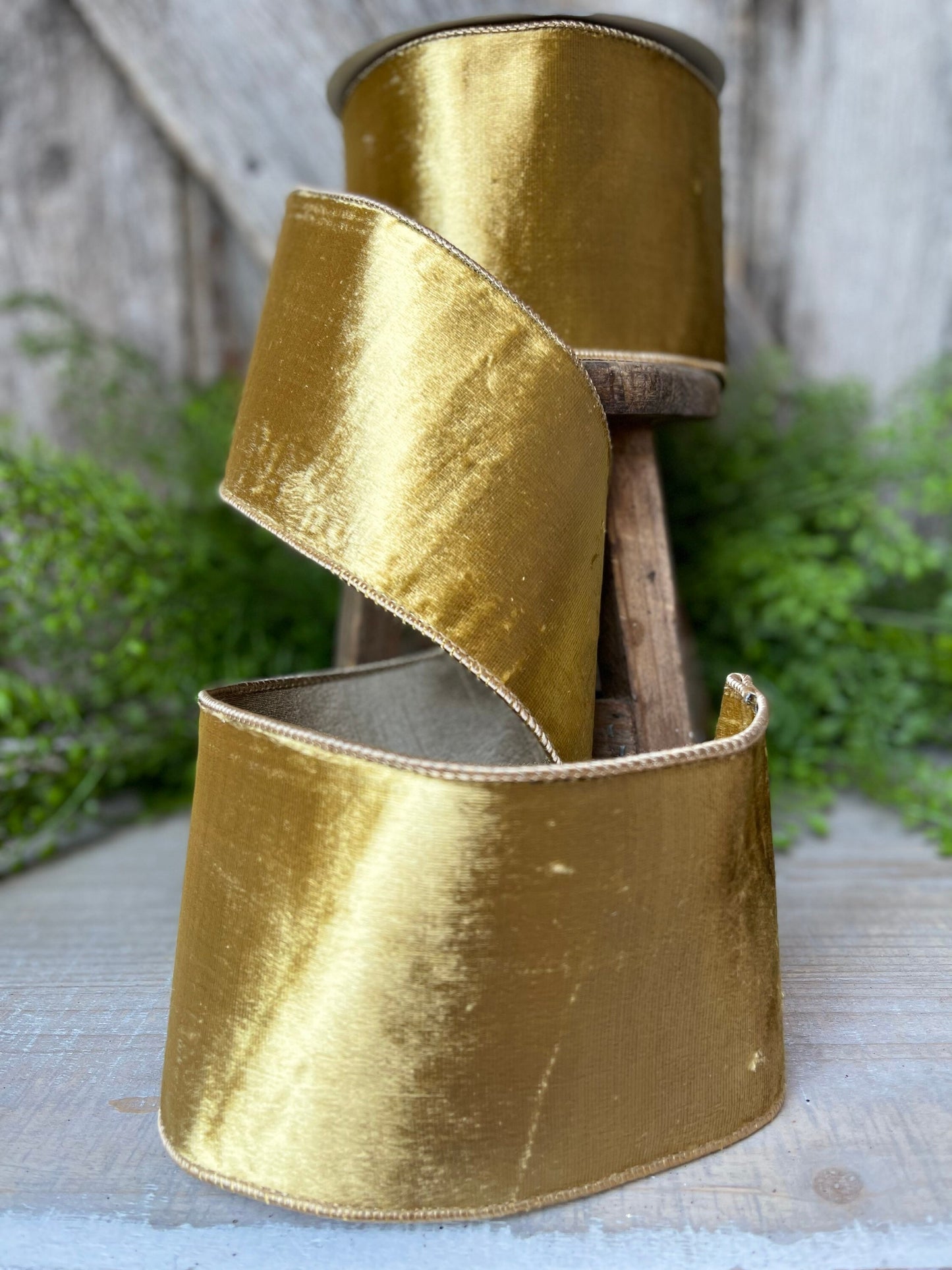 4" Gold velvet Ribbon, Farrisilk ribbon, Gold ribbon