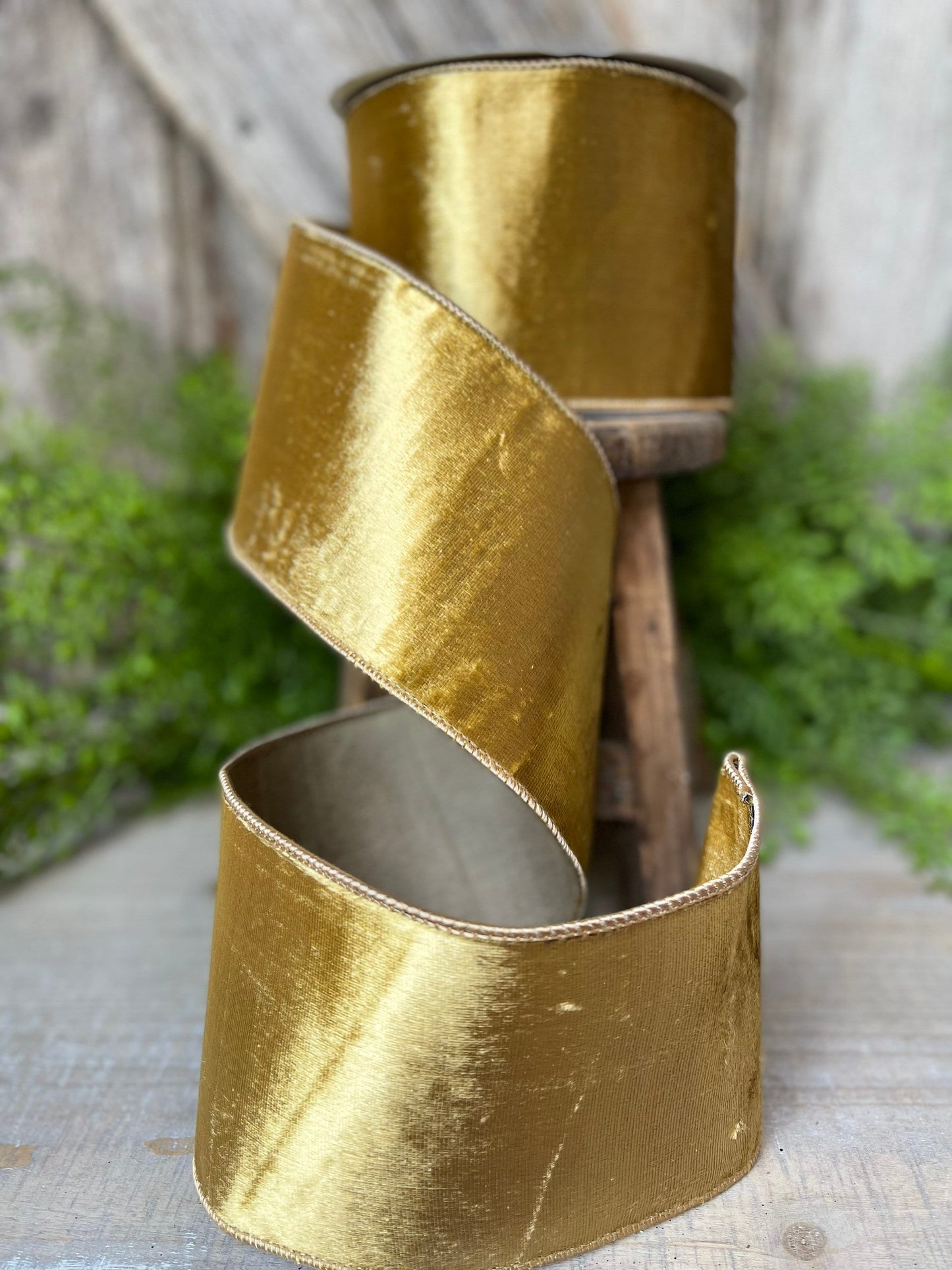 4" Gold velvet Ribbon, Farrisilk ribbon, Gold ribbon