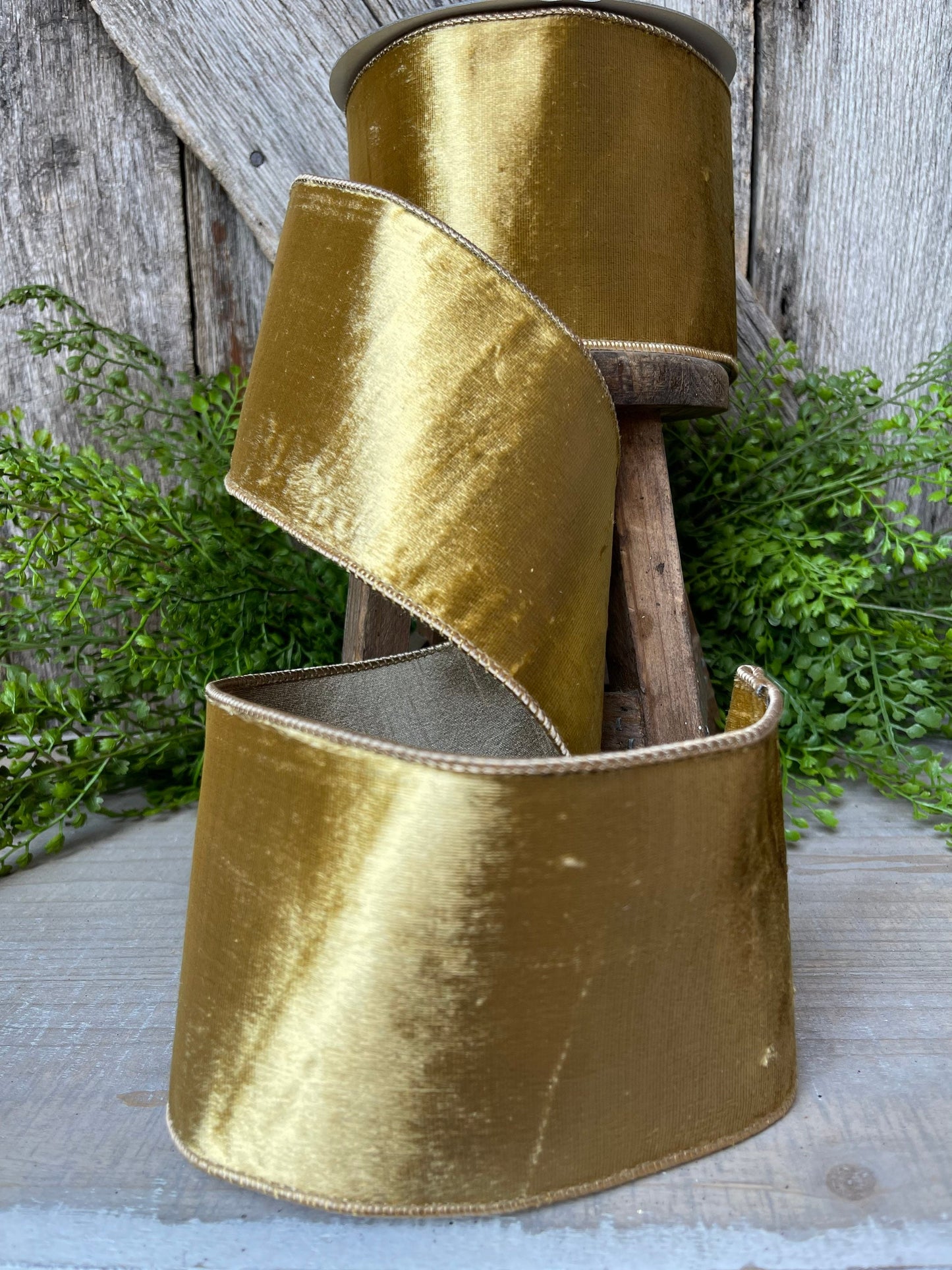 4" Gold velvet Ribbon, Farrisilk ribbon, Gold ribbon