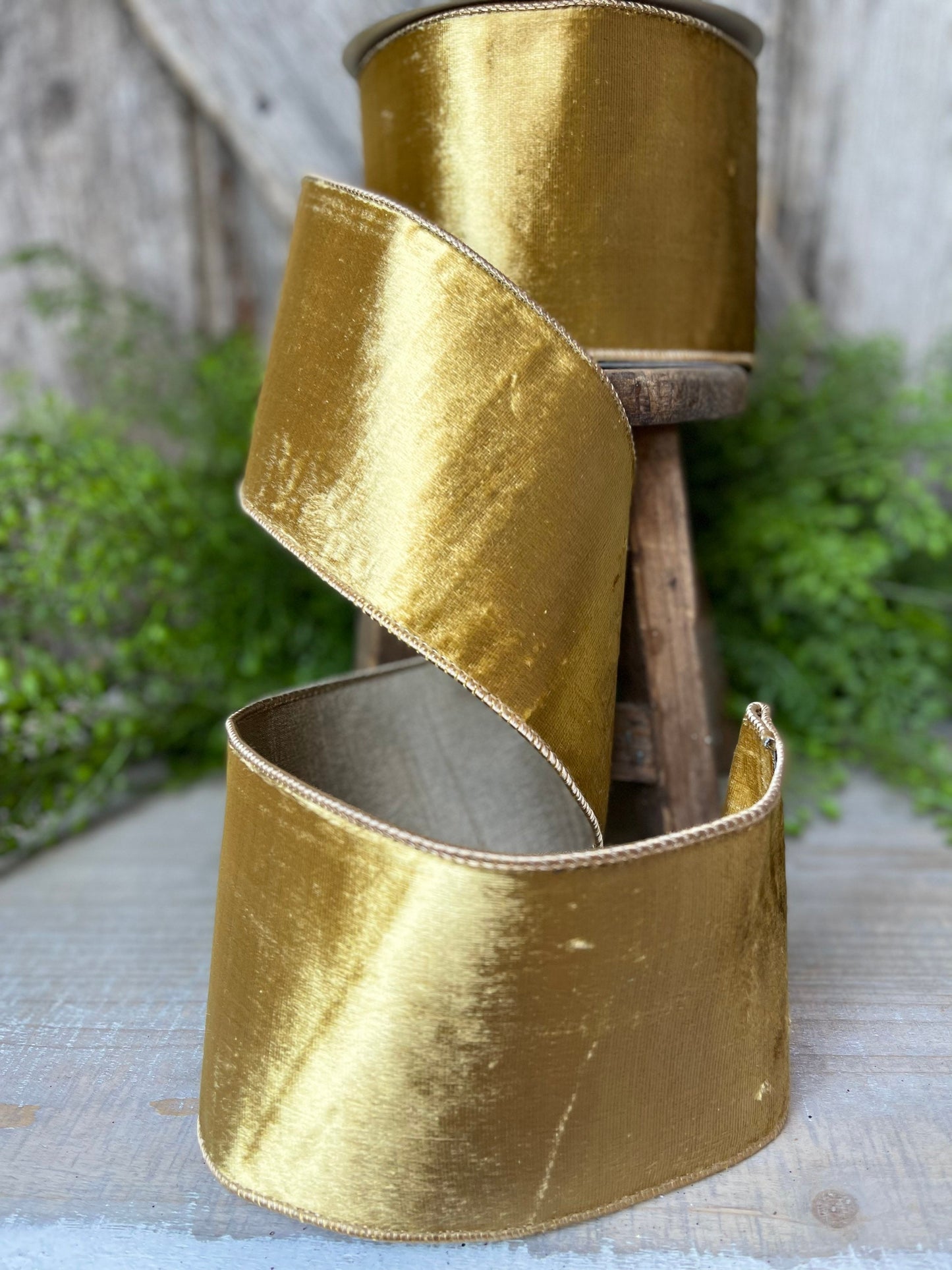 4" Gold velvet Ribbon, Farrisilk ribbon, Gold ribbon