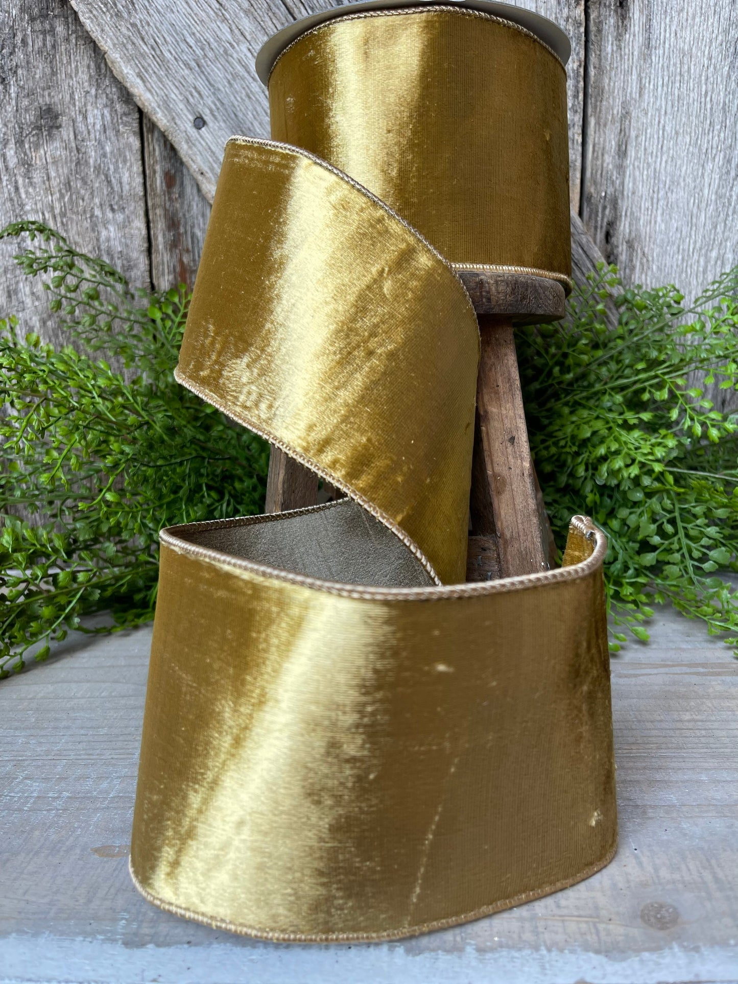 4" Gold velvet Ribbon, Farrisilk ribbon, Gold ribbon