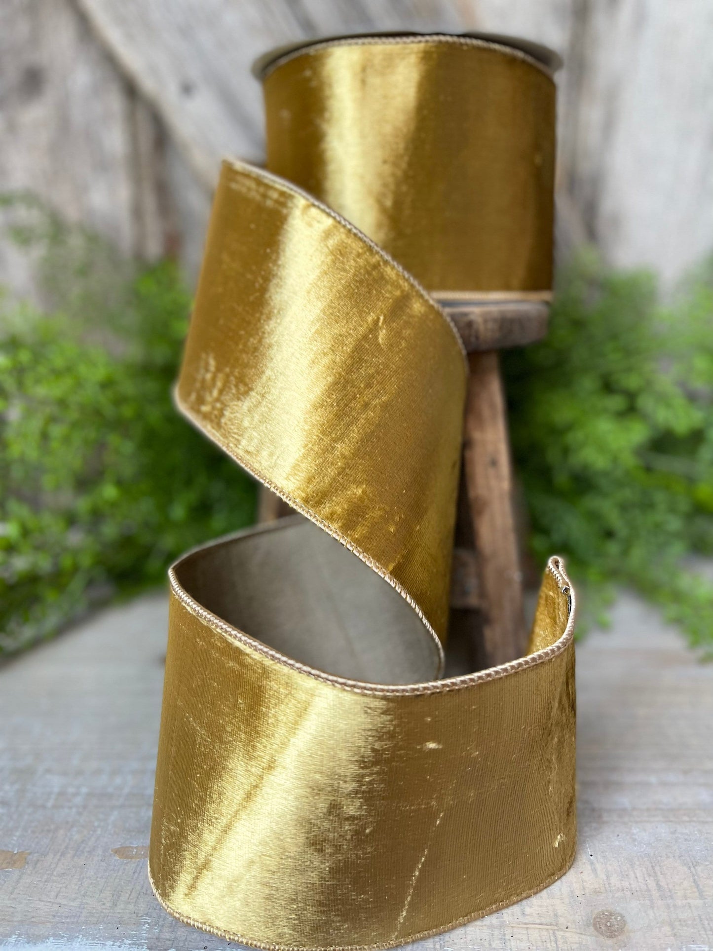 4" Gold velvet Ribbon, Farrisilk ribbon, Gold ribbon