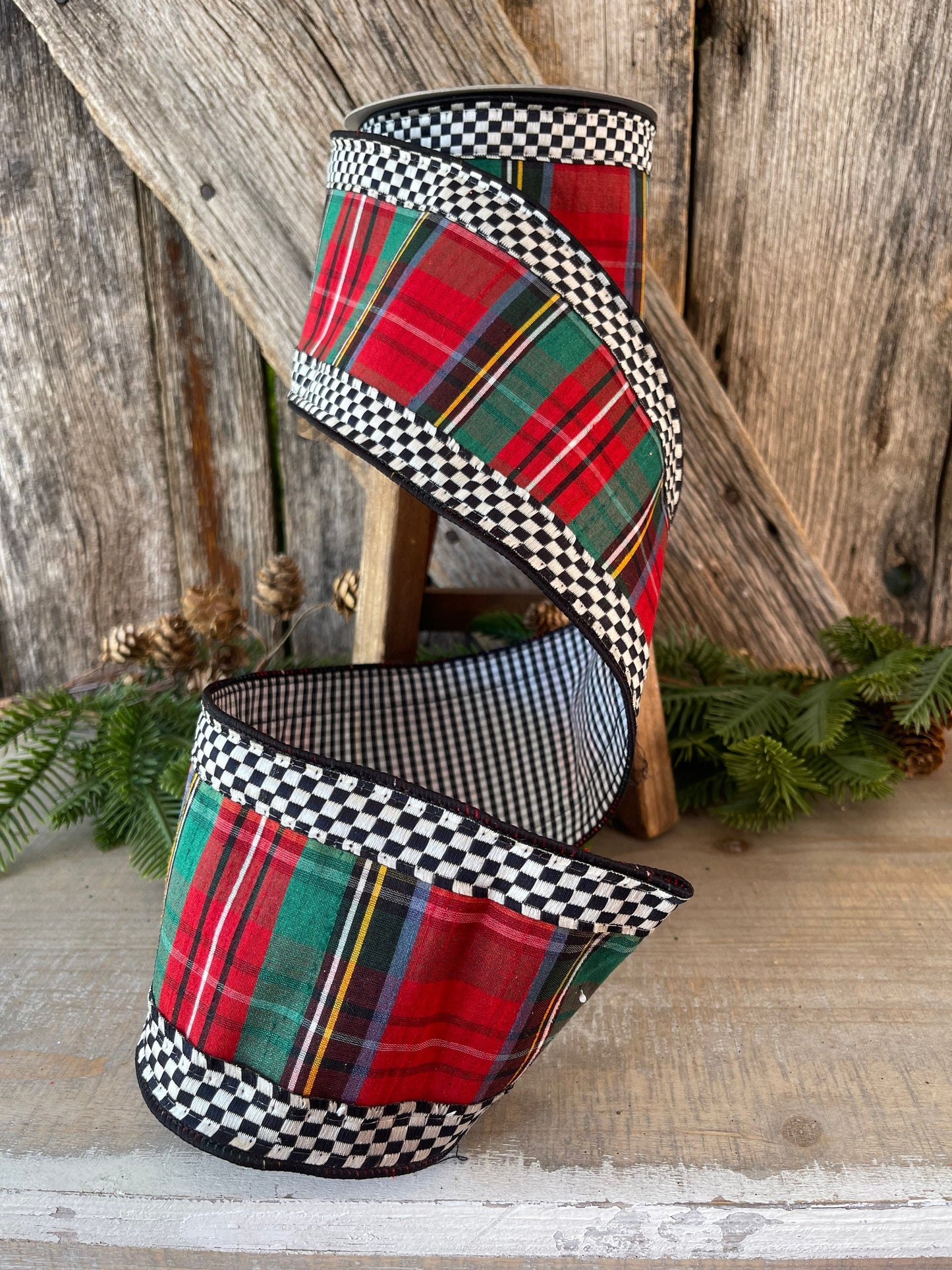 Christmas Plaid mini check plaid, Farrisilk ribbon