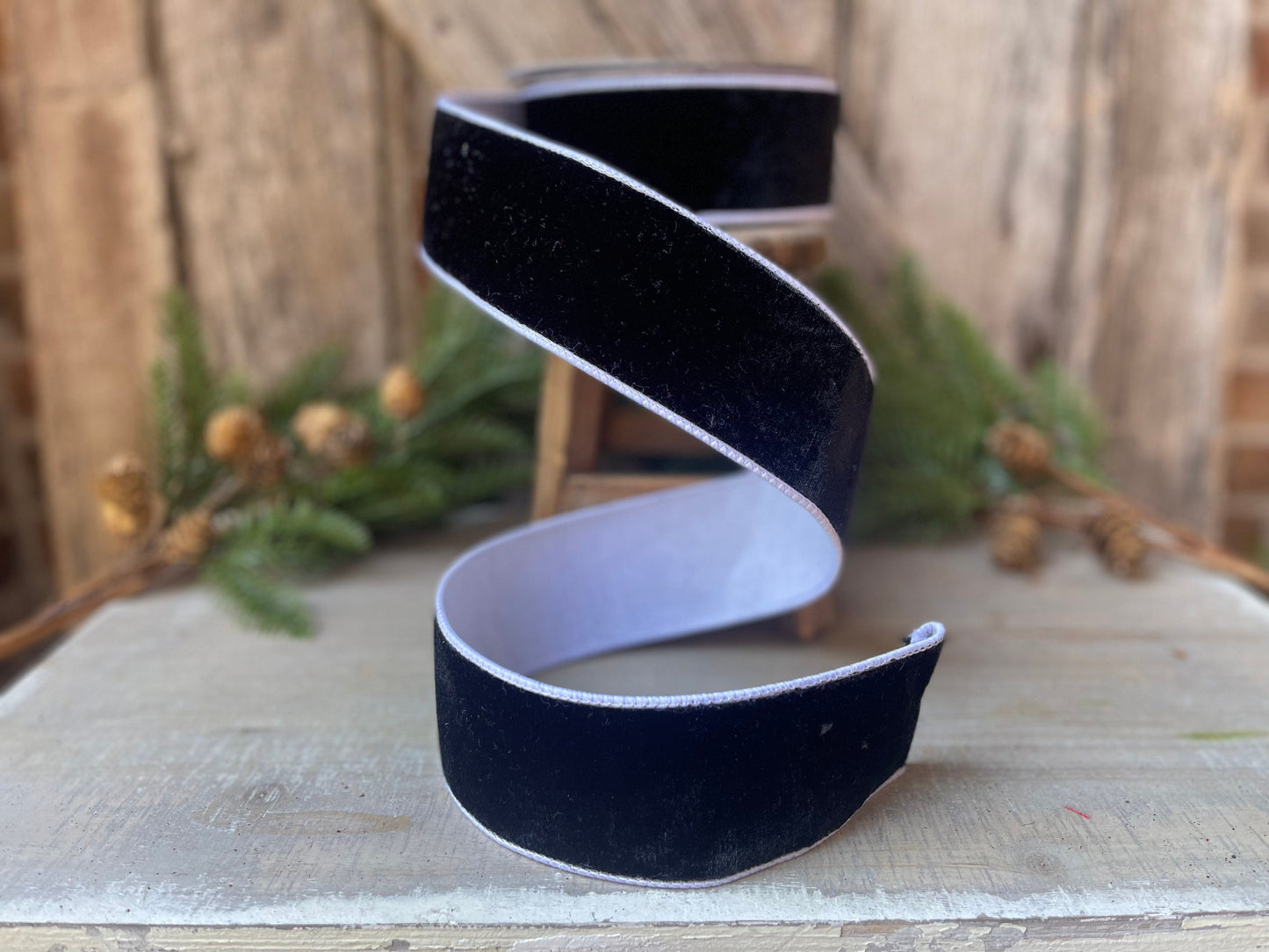 Black and white velvet, 2.5" wired black velvet
