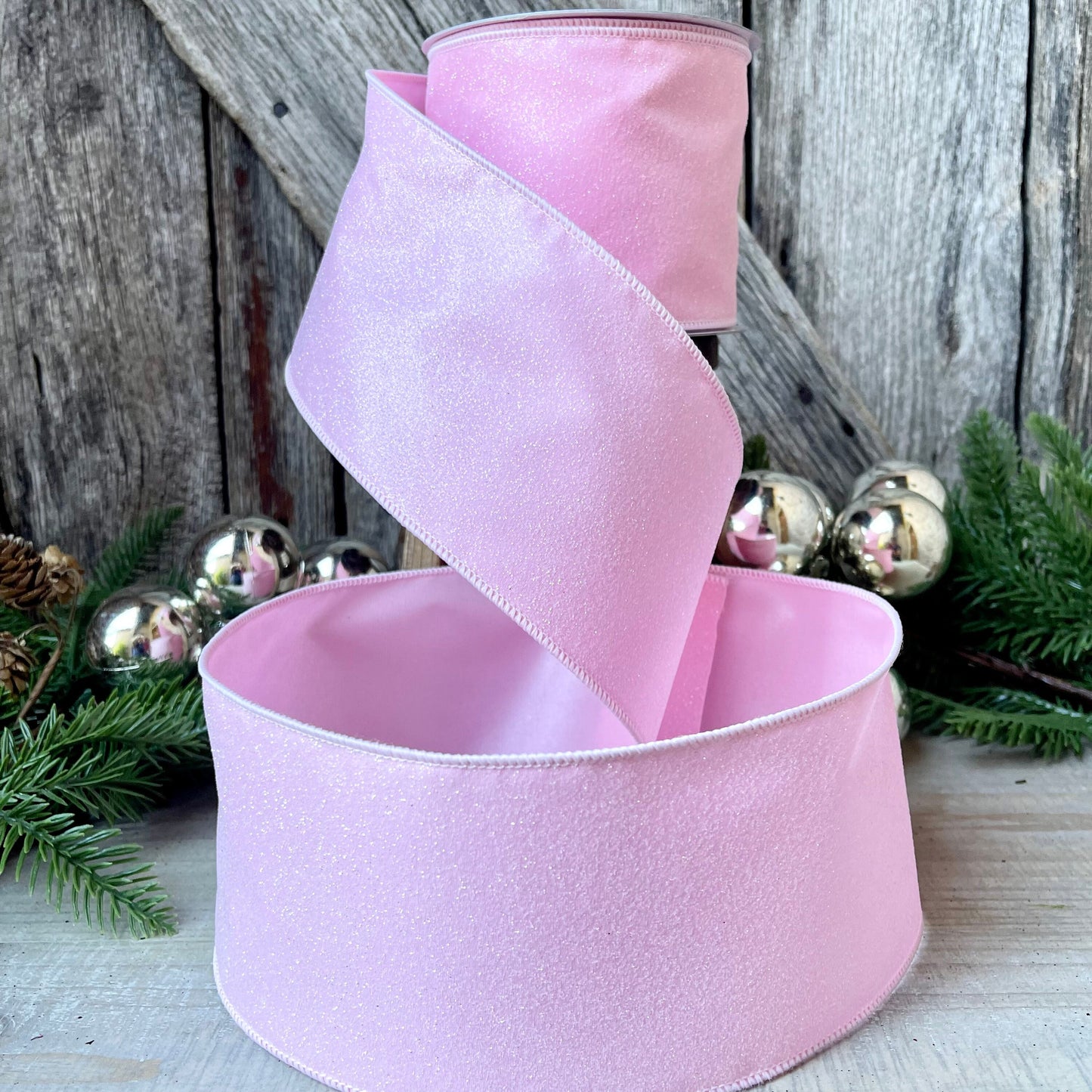 4” Pink Sugar Candy Ribbon, Farrisilk ribbon, wired ribbon