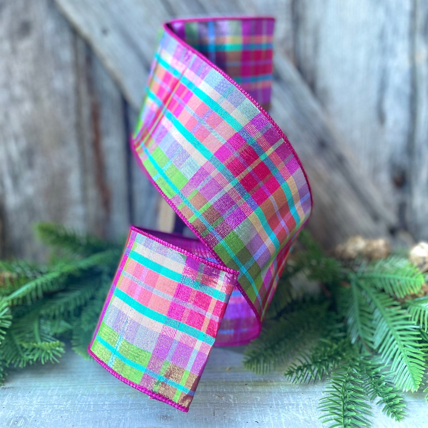 4" Christmas Pastel Candy Plaid Ribbon, Farrisilk Ribbon, Christmas Tree