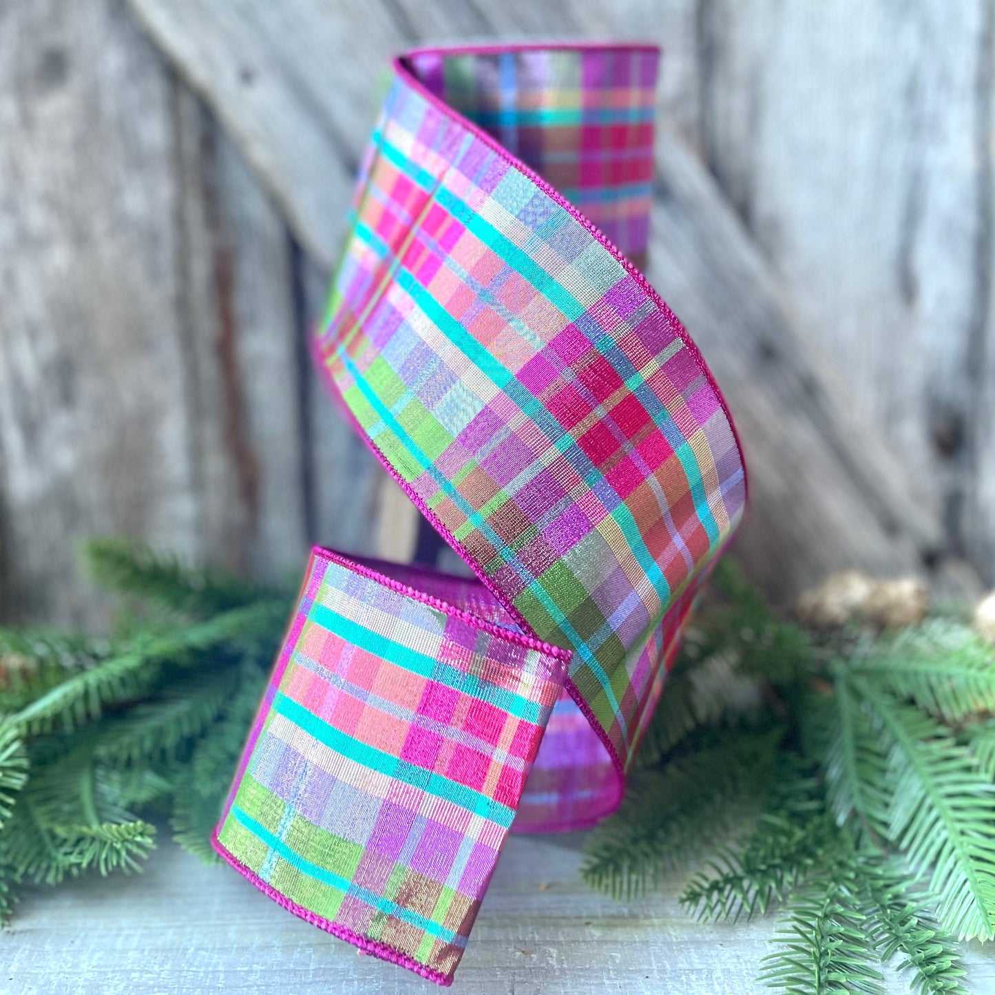 4" Christmas Pastel Candy Plaid Ribbon, Farrisilk Ribbon, Christmas Tree