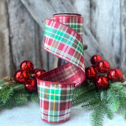 4" Christmas Plaid Ribbon, Farrisilk Ribbon, Christmas Tree Ribbon