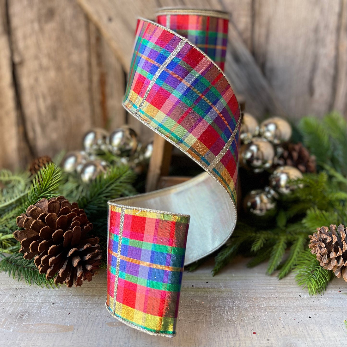 4" Amazing Plaid by Farrisilk, Christmas plaid Ribbon, Christmas Tree Ribbon