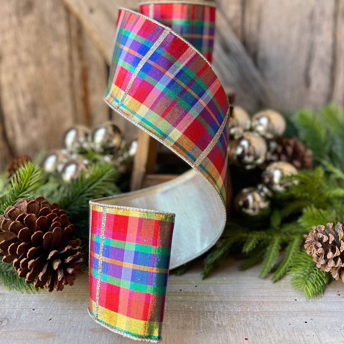 4" Amazing Plaid by Farrisilk, Christmas plaid Ribbon, Christmas Tree Ribbon