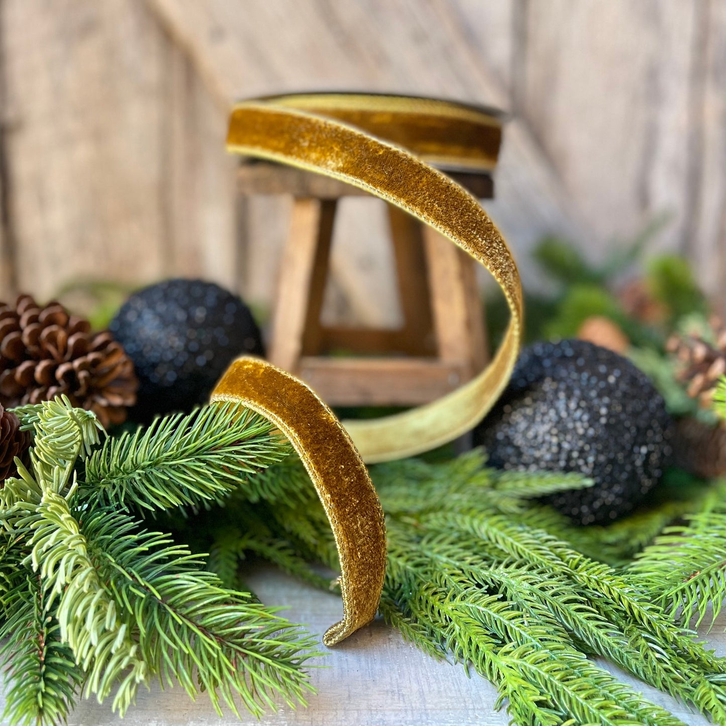 1" Antique Gold Wired Ribbon, Farrisilk Ribbon, Velvet Ribbon