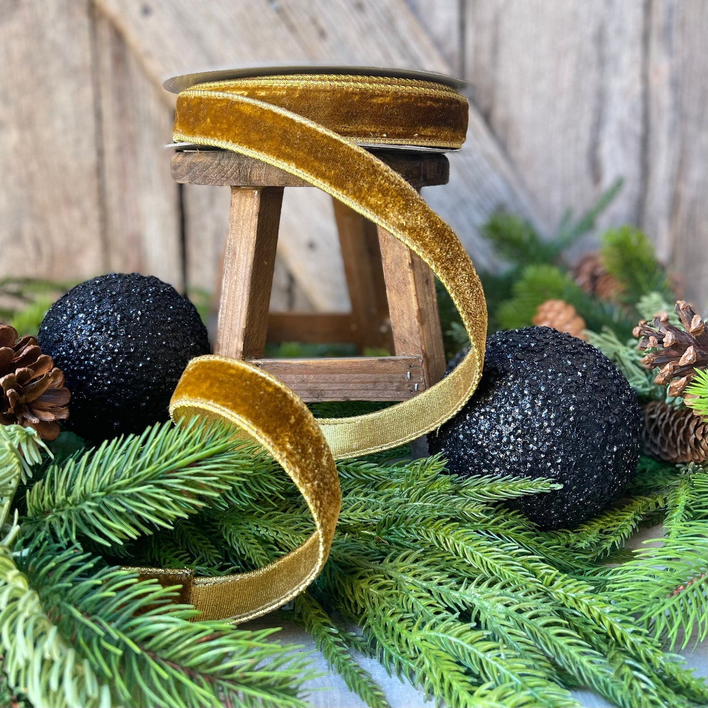 1" Antique Gold Wired Ribbon, Farrisilk Ribbon, Velvet Ribbon