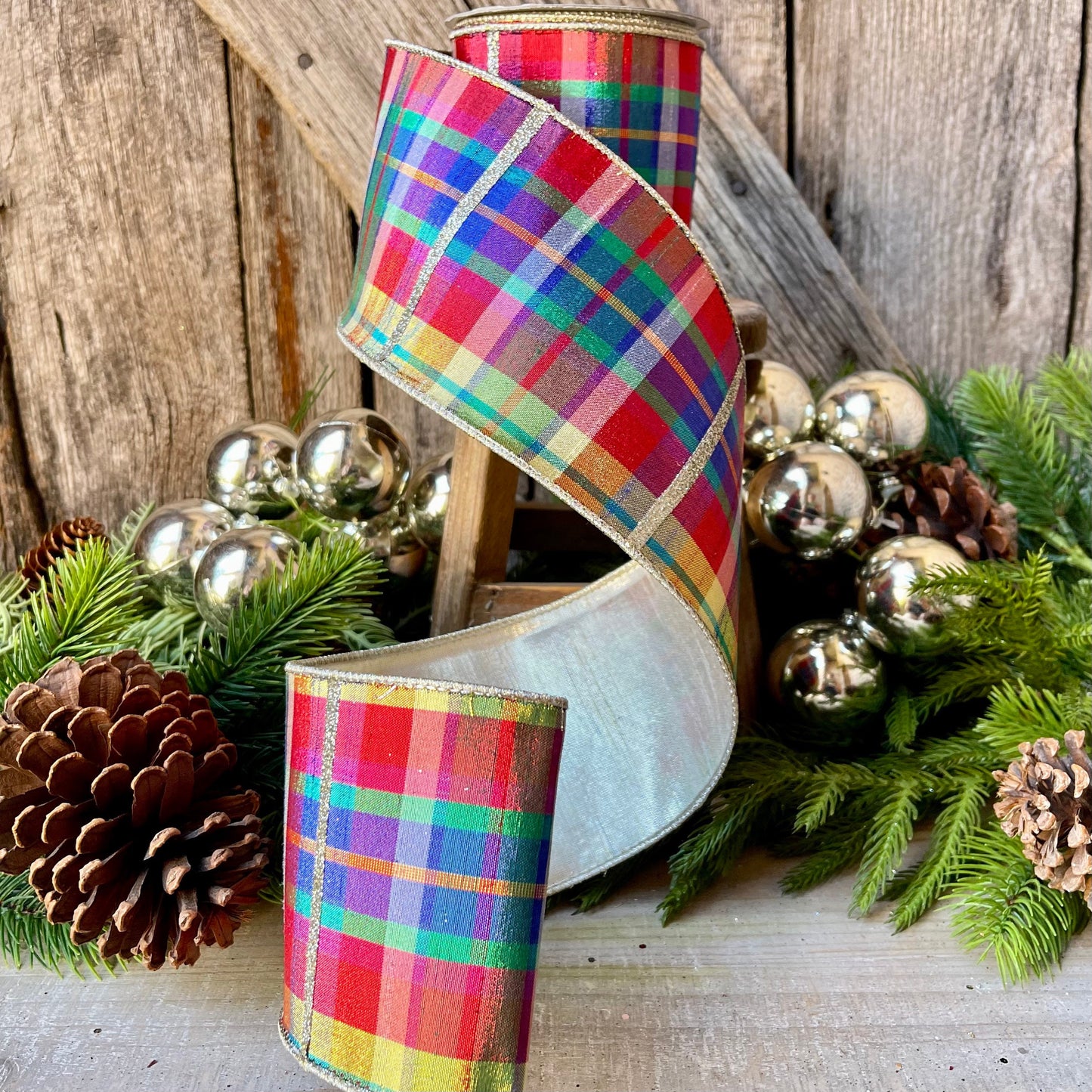 4" Amazing Plaid by Farrisilk, Christmas plaid Ribbon, Christmas Tree Ribbon