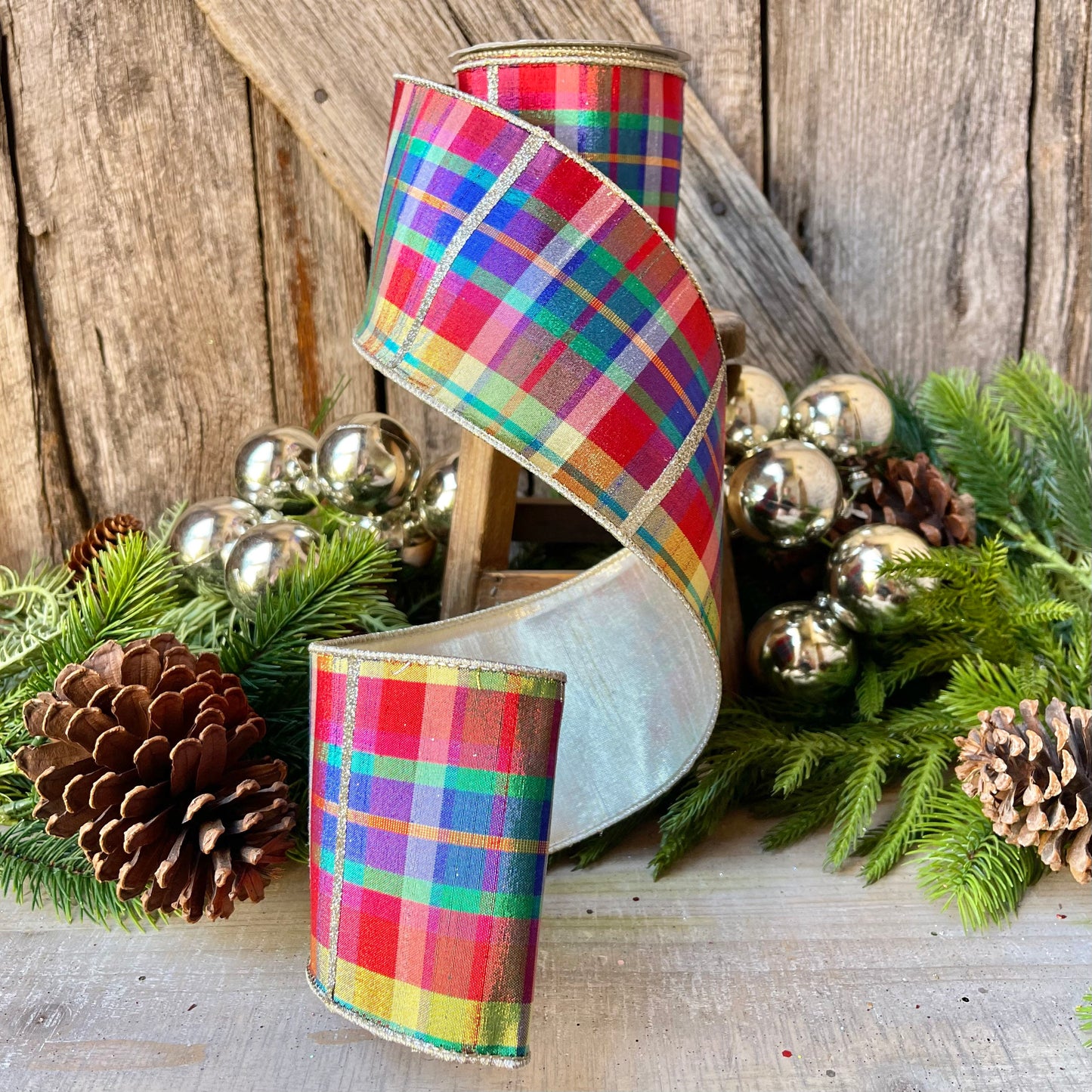 4" Amazing Plaid by Farrisilk, Christmas plaid Ribbon, Christmas Tree Ribbon