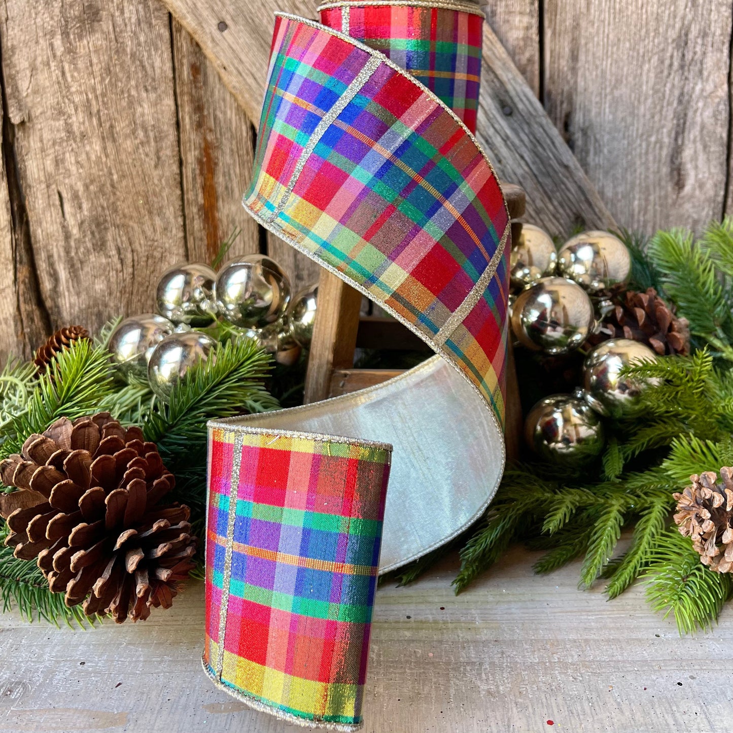 4" Amazing Plaid by Farrisilk, Christmas plaid Ribbon, Christmas Tree Ribbon