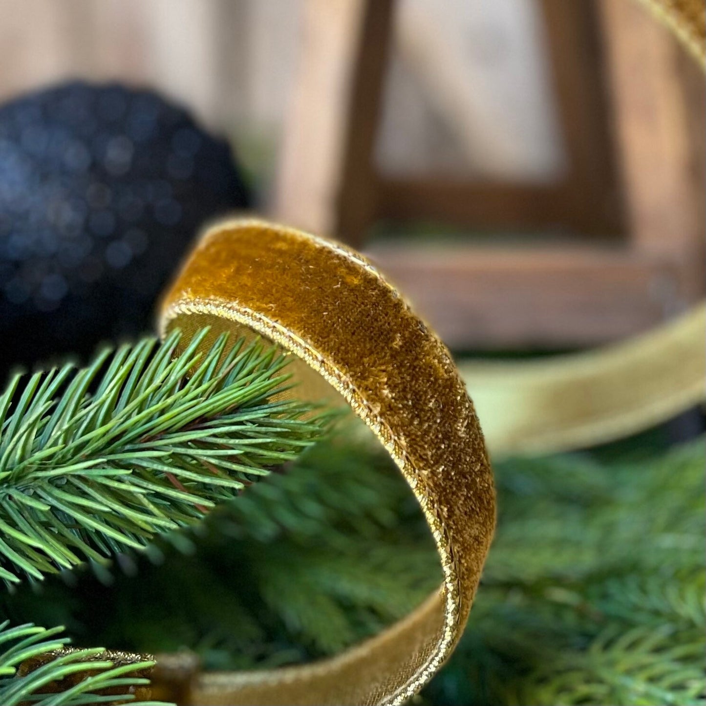 1" Antique Gold Wired Ribbon, Farrisilk Ribbon, Velvet Ribbon