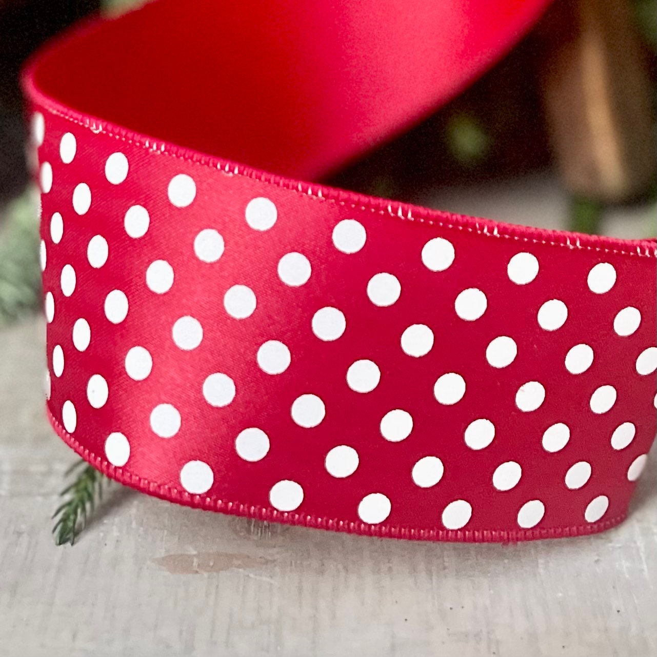 2.5" Red and White Polka dot ribbon, Farrislk Mini Dots