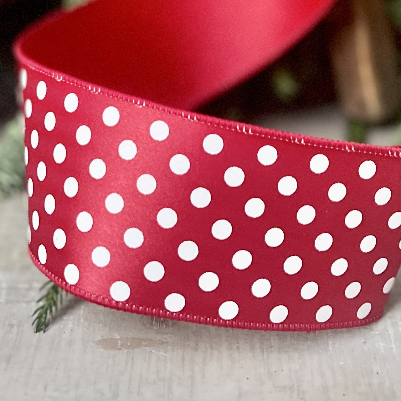 2.5" Red and White Polka dot ribbon, Farrislk Mini Dots, Christmas Ribbon