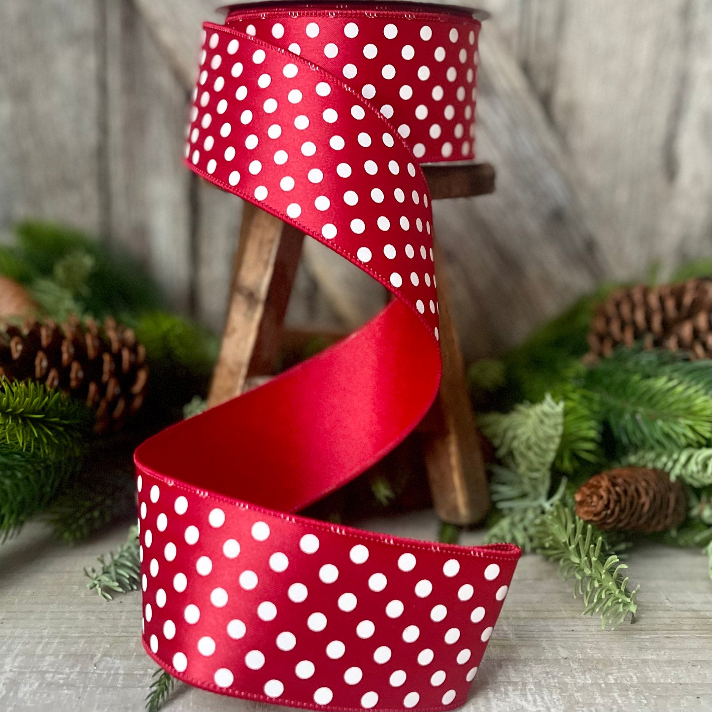 2.5" Red and White Polka dot ribbon, Farrislk Mini Dots