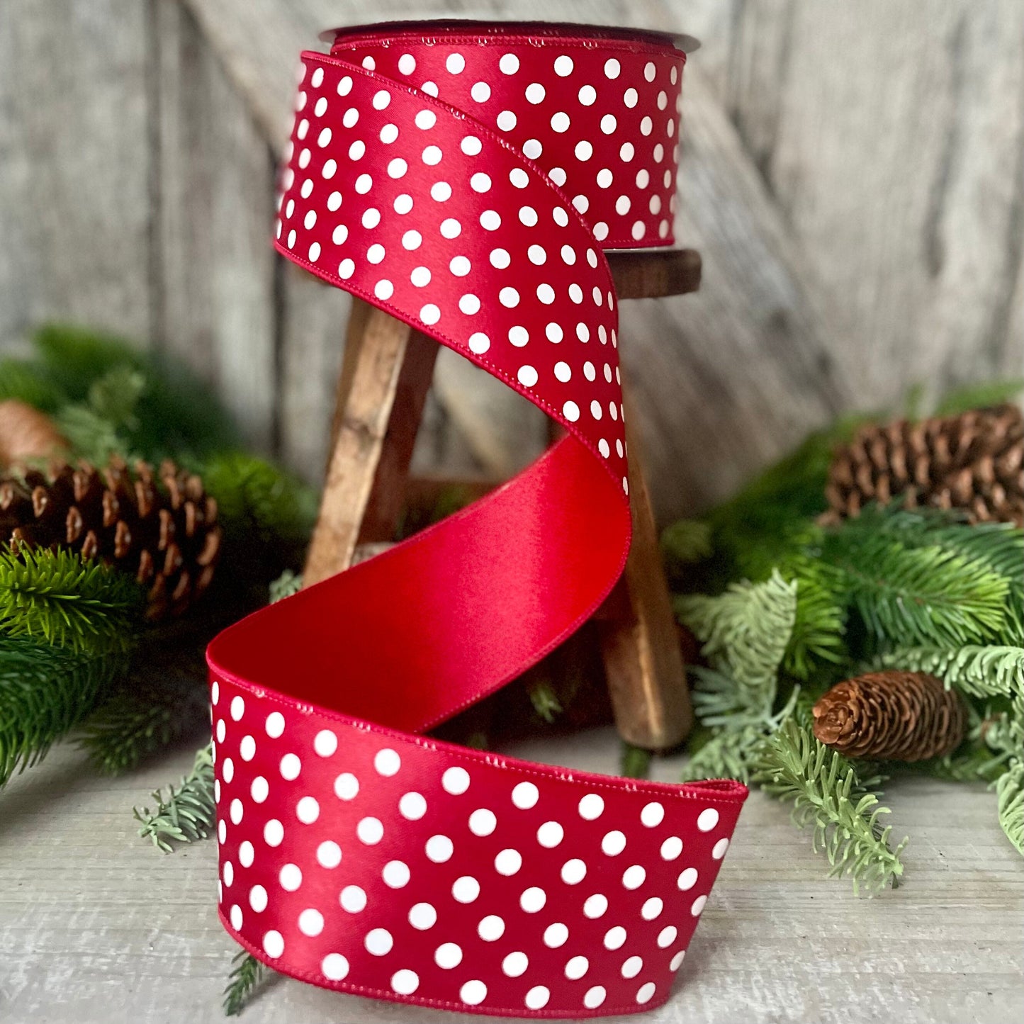 2.5" Red and White Polka dot ribbon, Farrislk Mini Dots