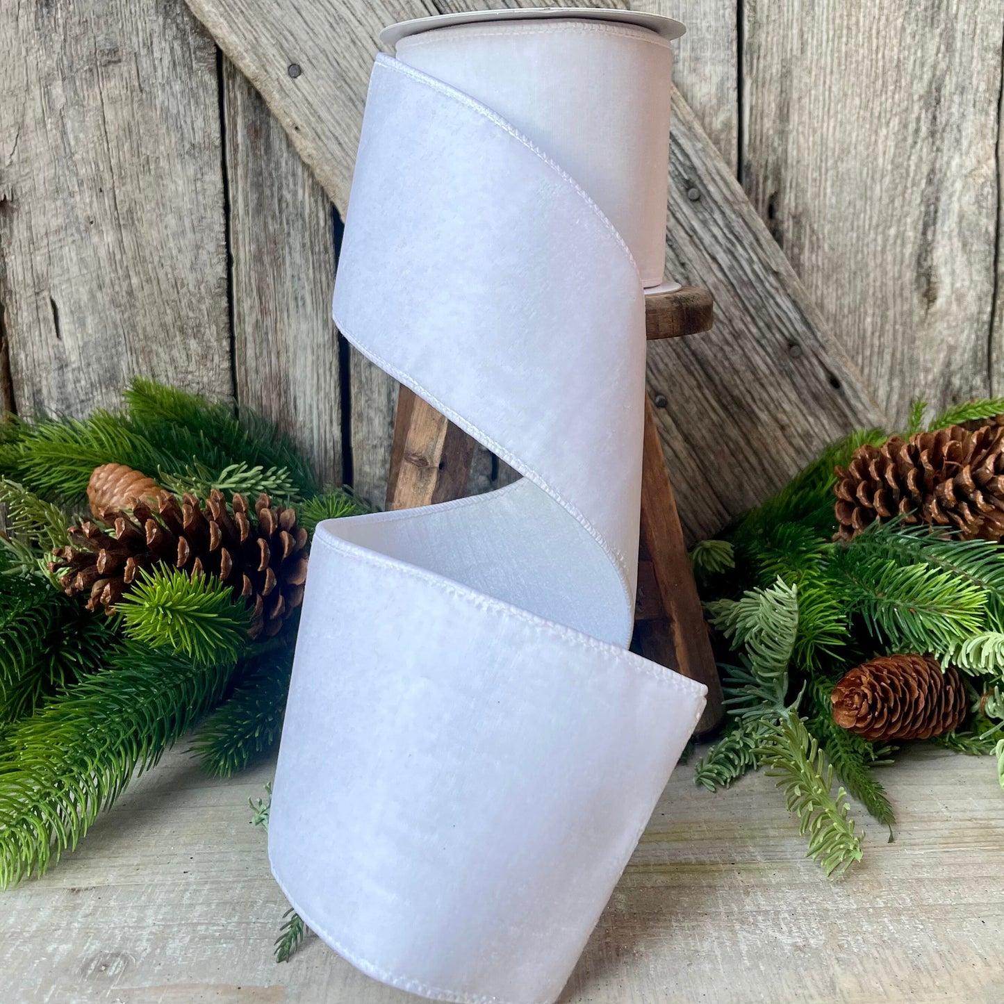 4" White Velvet Ribbon, Farrisilk Ribbon