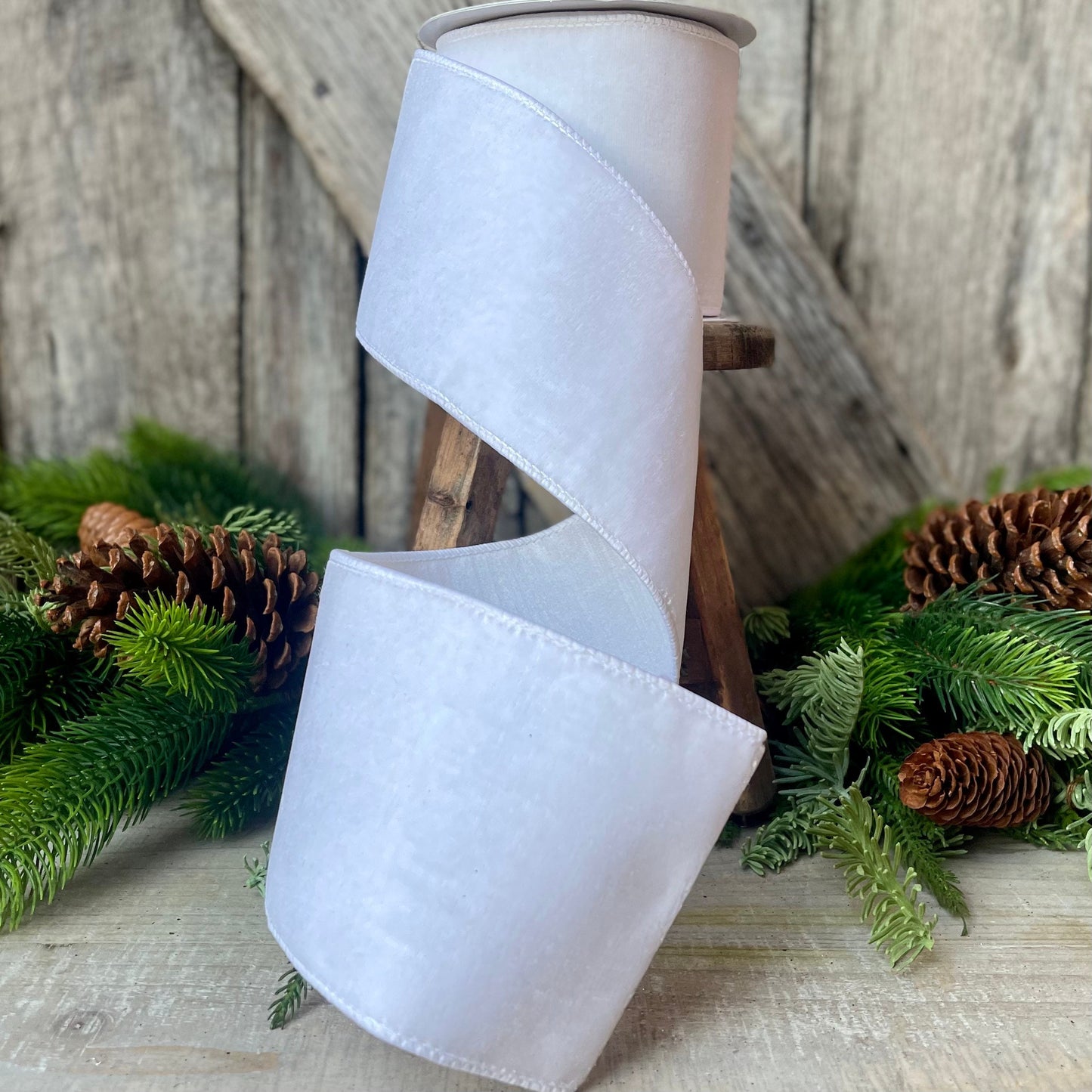4" White Velvet Ribbon, Farrisilk Ribbon