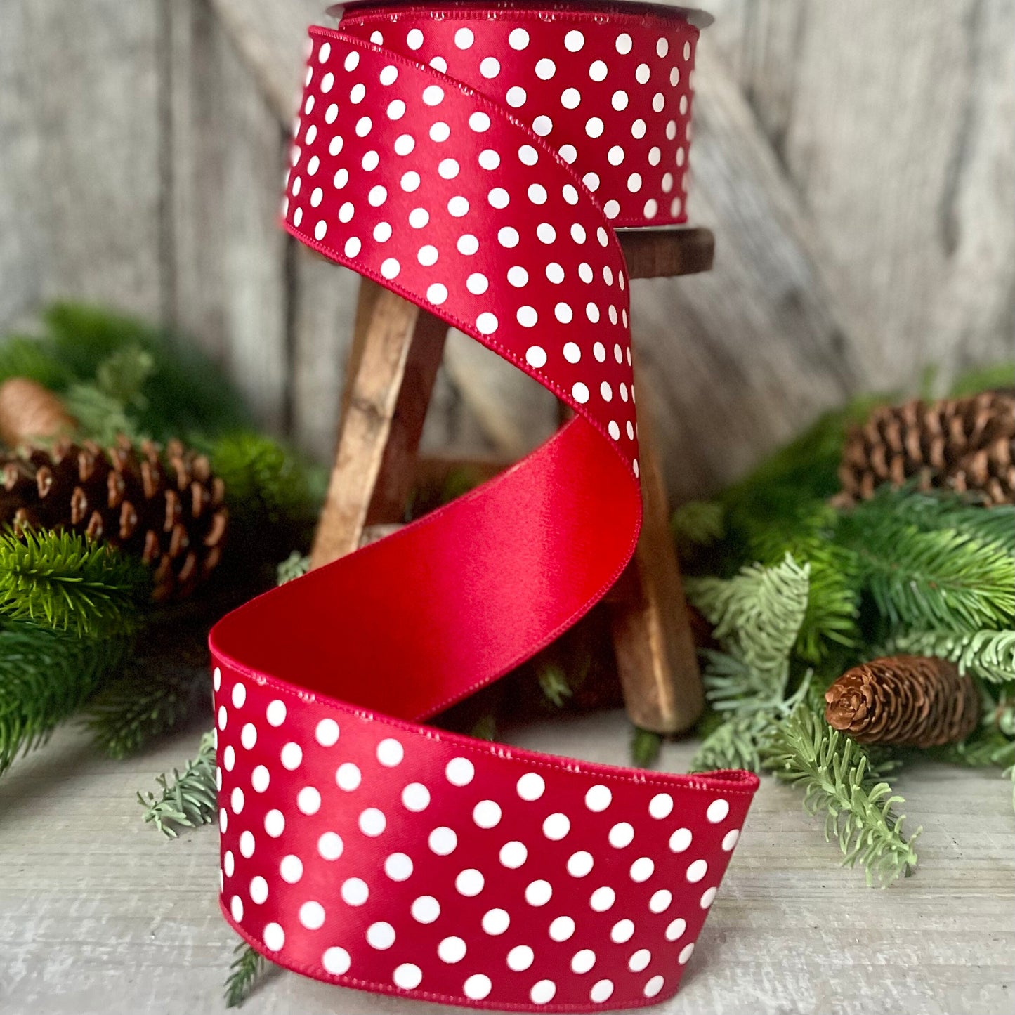 2.5" Red and White Polka dot ribbon, Farrislk Mini Dots