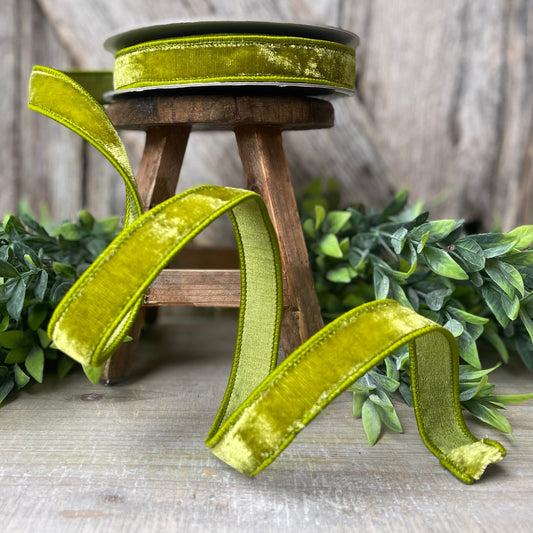 1" Lime Green Velvet Ribbon, Farrisilk Ribbon, Christmas Velvet Ribbon