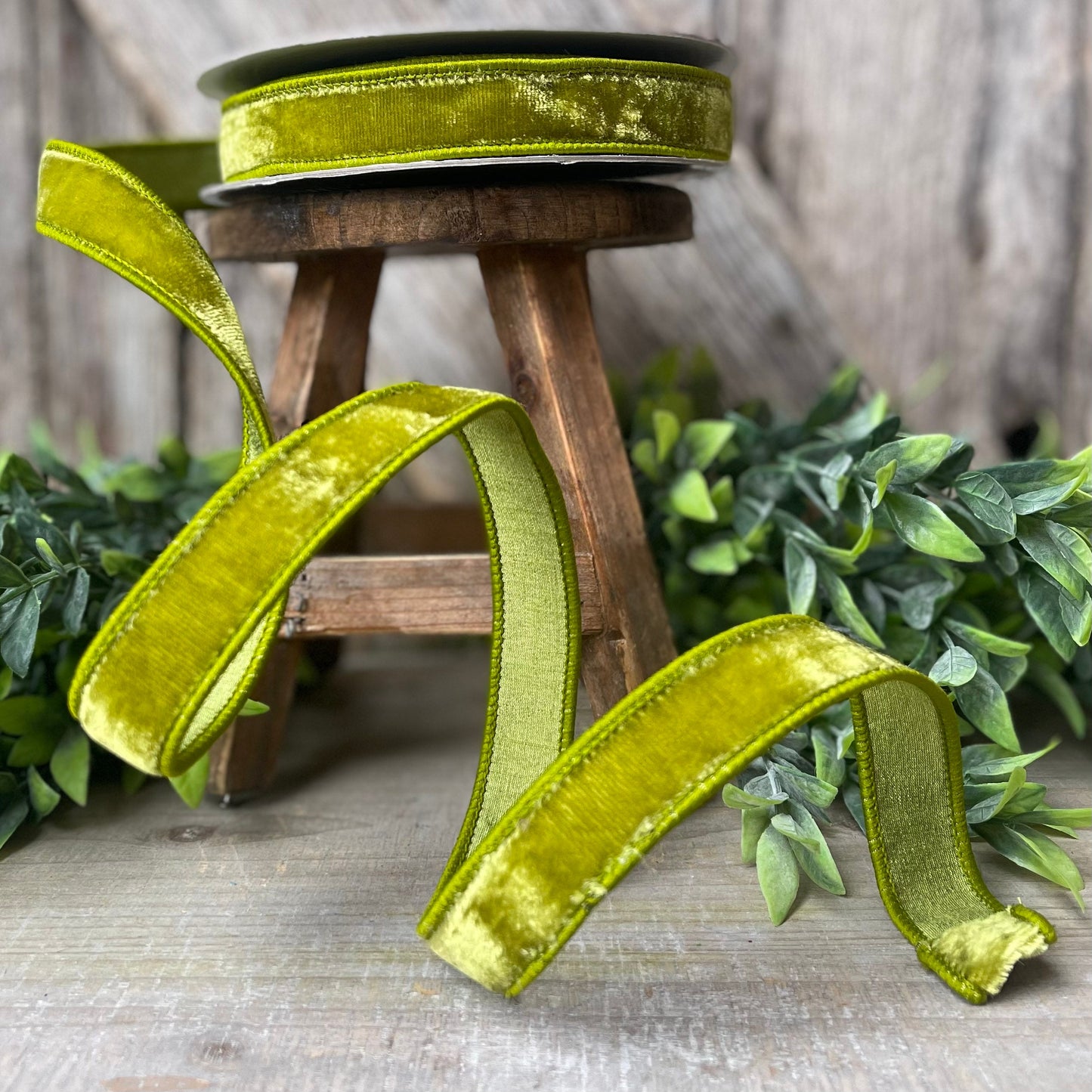 1" Lime Green Velvet Ribbon, Farrisilk Ribbon, Christmas Velvet Ribbon