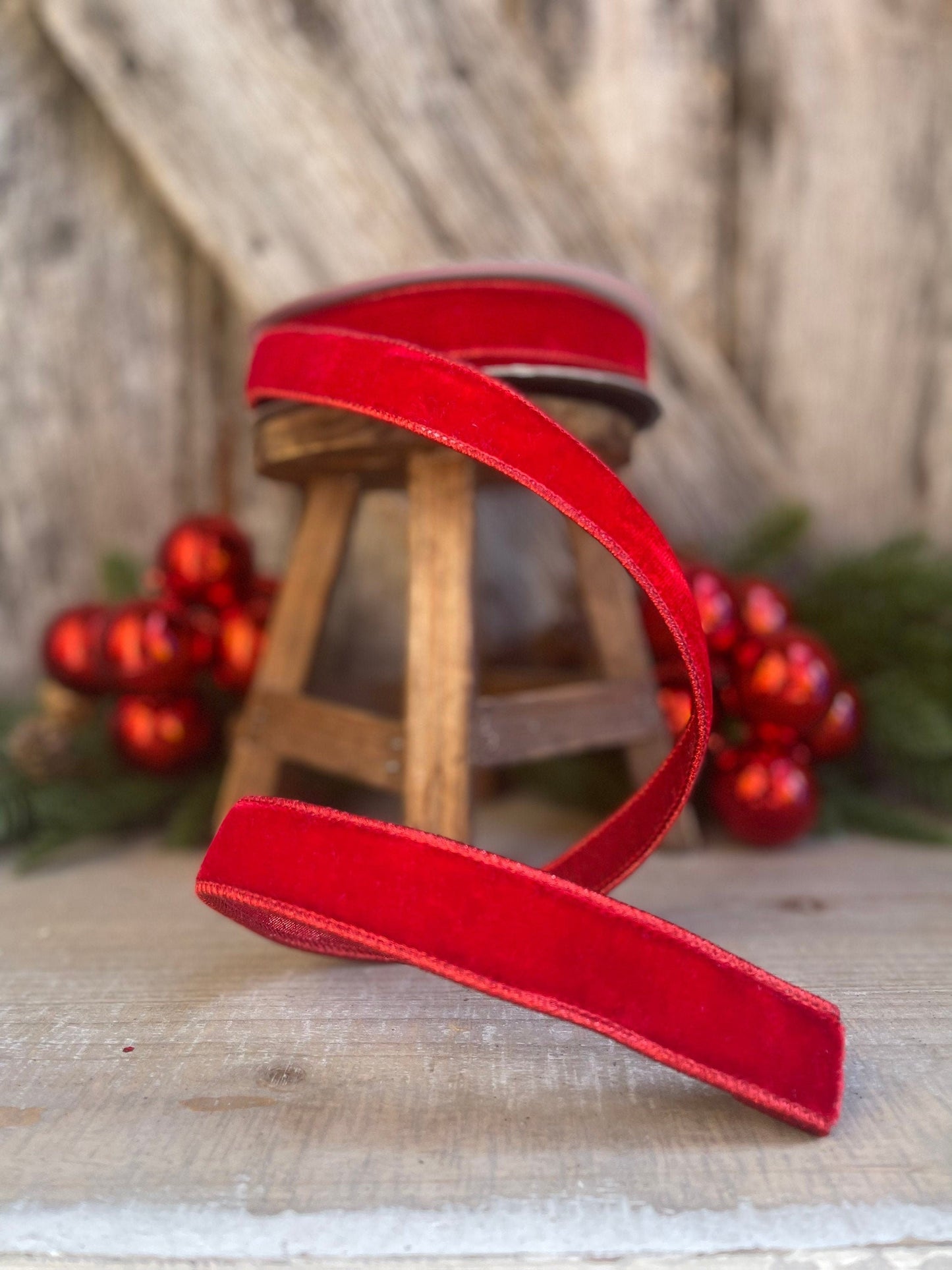 1" Red Velvet Luster Wired Ribbon, Farrisilk Ribbon, Velvet Ribbon, Red Velvet Ribbon, Christmas Ribbon, Wired Ribbon, Holiday Decor
