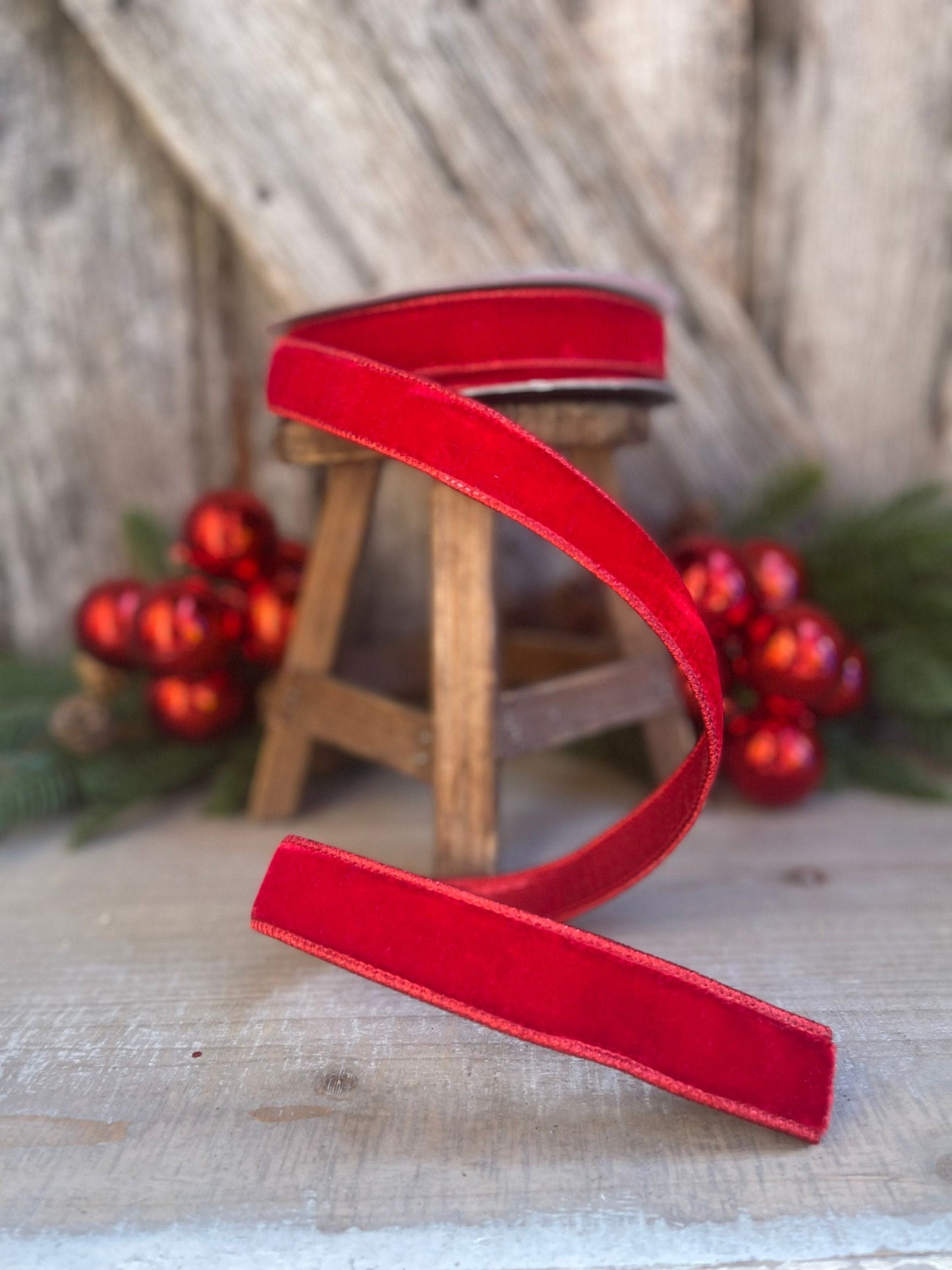 1" Red Velvet Luster Wired Ribbon, Farrisilk Ribbon, Velvet Ribbon, Red Velvet Ribbon, Christmas Ribbon, Wired Ribbon, Holiday Decor