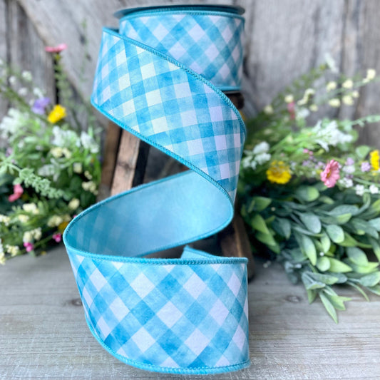 2.5" Blue Watercolor Wired Ribbon by Farrisilk, Blue Fuchsia Ribbon, Spring Ribbon, Easter Ribbon, Blue and White Ribbon, Wired