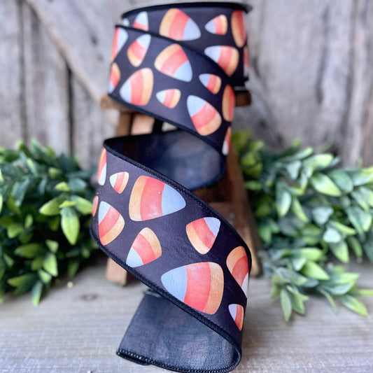 2.5" Candy Corn Wired Ribbon by Farrisilk, Halloween Ribbon, Candy Corn Decor, Wired Ribbon, Halloween Wreath Ribbon, Candy Corn Crafts