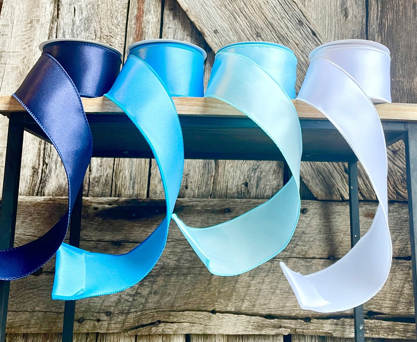 Wired ribbon, blue ribbon, spring ribbon, 2.5 inch ribbon, luxury ribbon, blue ombré ribbon, spring ribbon, satin ribbon, wreath supply