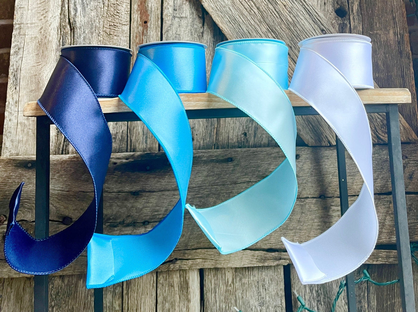 Wired ribbon, blue ribbon, spring ribbon, 2.5 inch ribbon, luxury ribbon, blue ombré ribbon, spring ribbon, satin ribbon, wreath supply