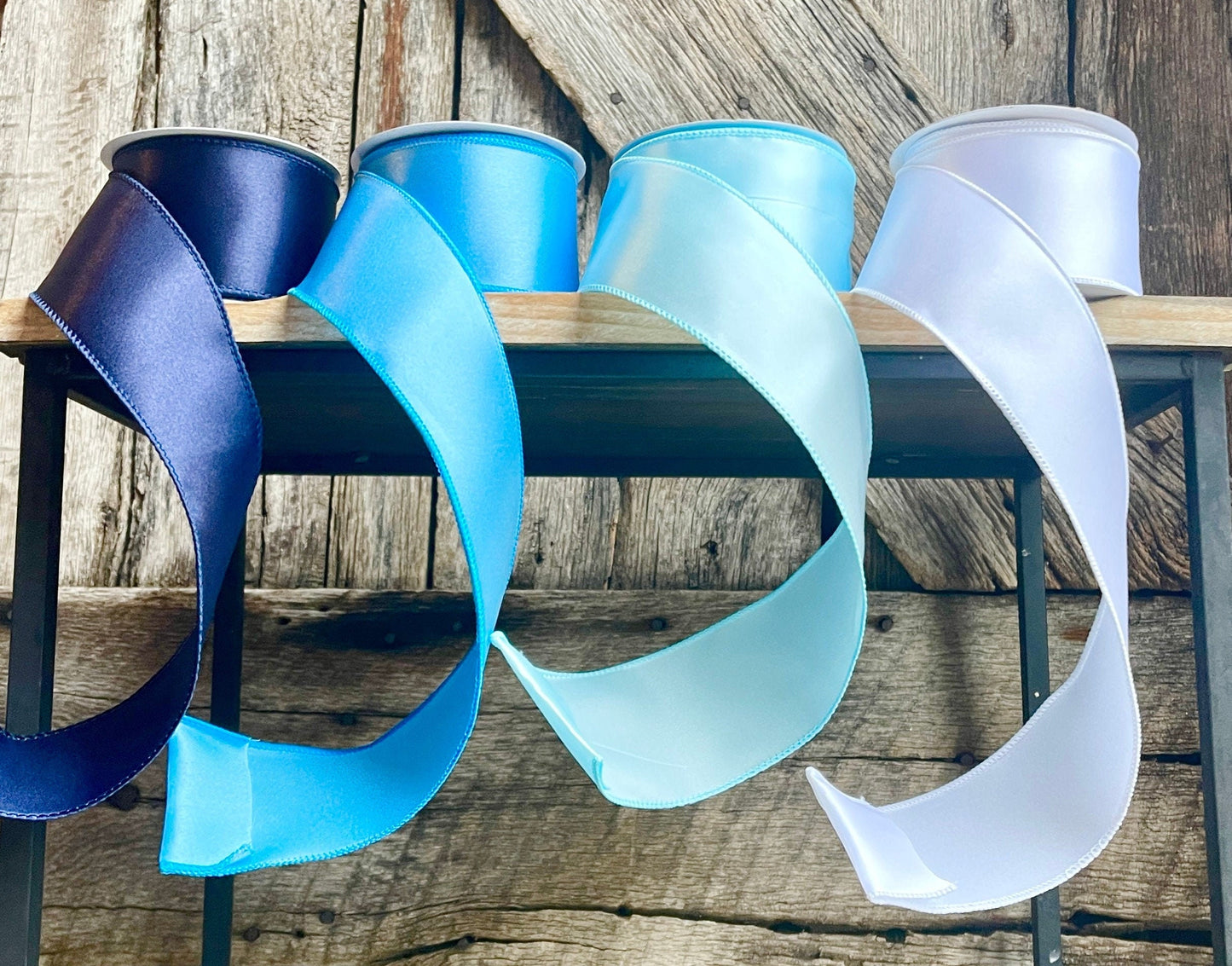 Wired ribbon, blue ribbon, spring ribbon, 2.5 inch ribbon, luxury ribbon, blue ombré ribbon, spring ribbon, satin ribbon, wreath supply