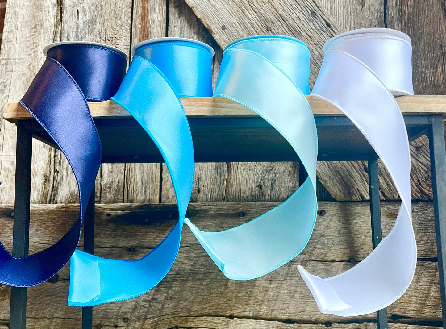 Wired ribbon, blue ribbon, spring ribbon, 2.5 inch ribbon, luxury ribbon, blue ombré ribbon, spring ribbon, satin ribbon, wreath supply