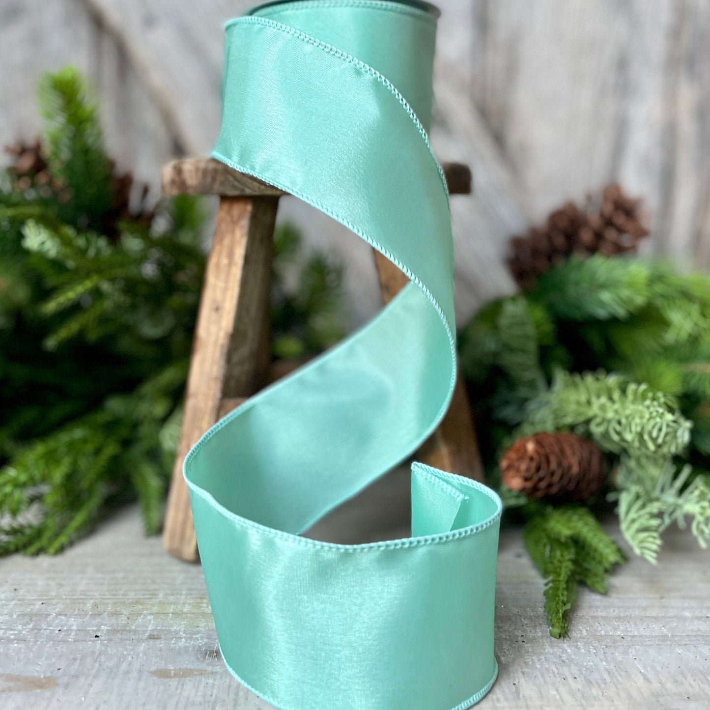 2.5" Aqua Wired Ribbon, Aqua Ribbon, Wired Ribbon, Spring Ribbon, Summer Ribbon, Pastel Ribbon, Seasonal Decor Ribbon