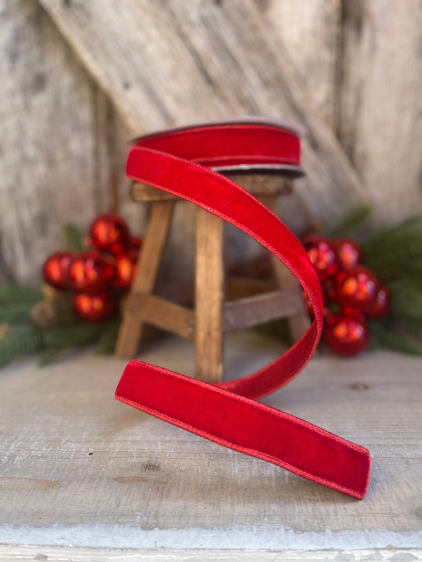 1" Red Velvet Luster Wired Ribbon, Farrisilk Ribbon, Velvet Ribbon, Red Velvet Ribbon, Christmas Ribbon, Wired Ribbon, Holiday Decor