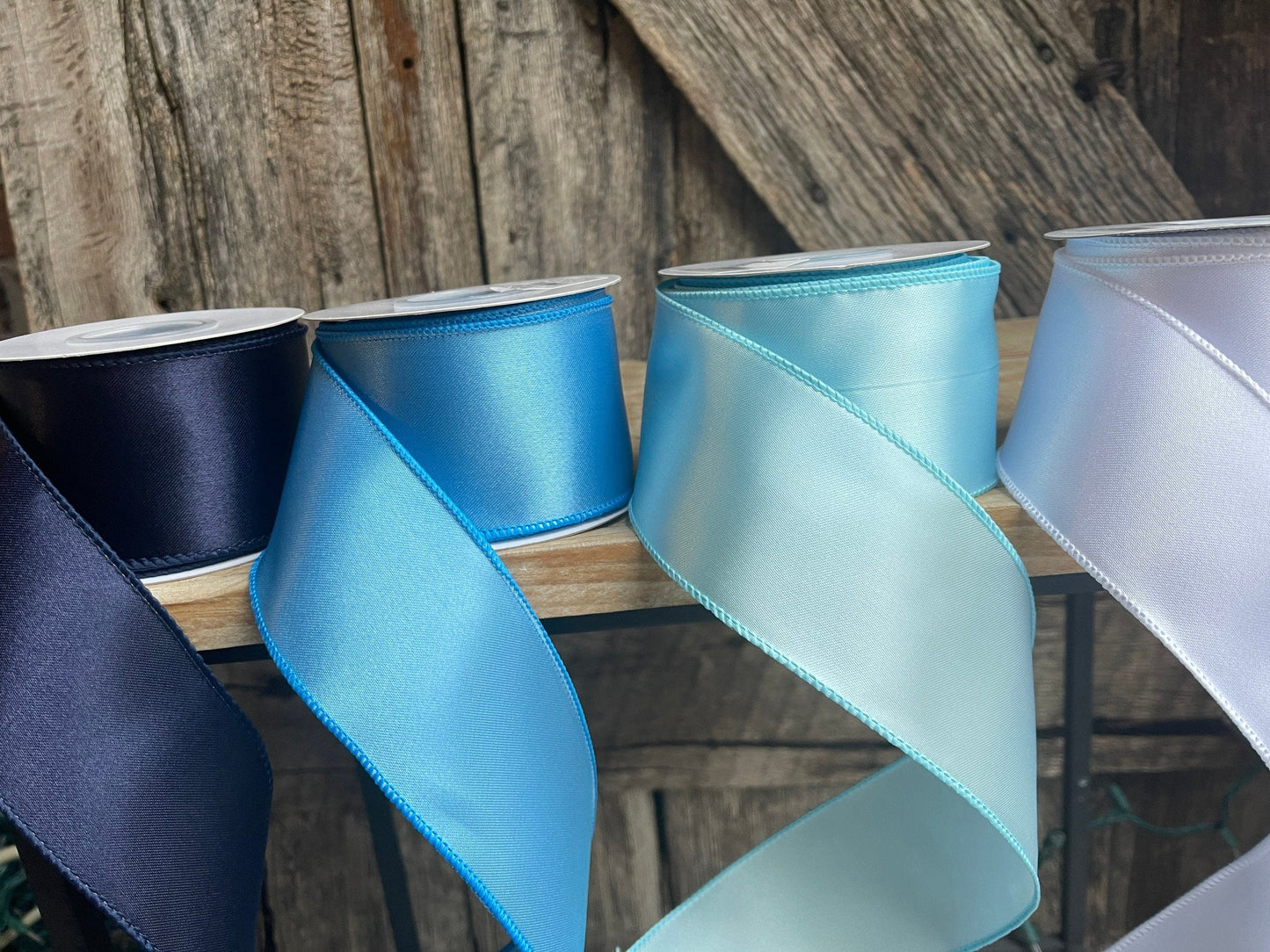 Wired ribbon, blue ribbon, spring ribbon, 2.5 inch ribbon, luxury ribbon, blue ombré ribbon, spring ribbon, satin ribbon, wreath supply