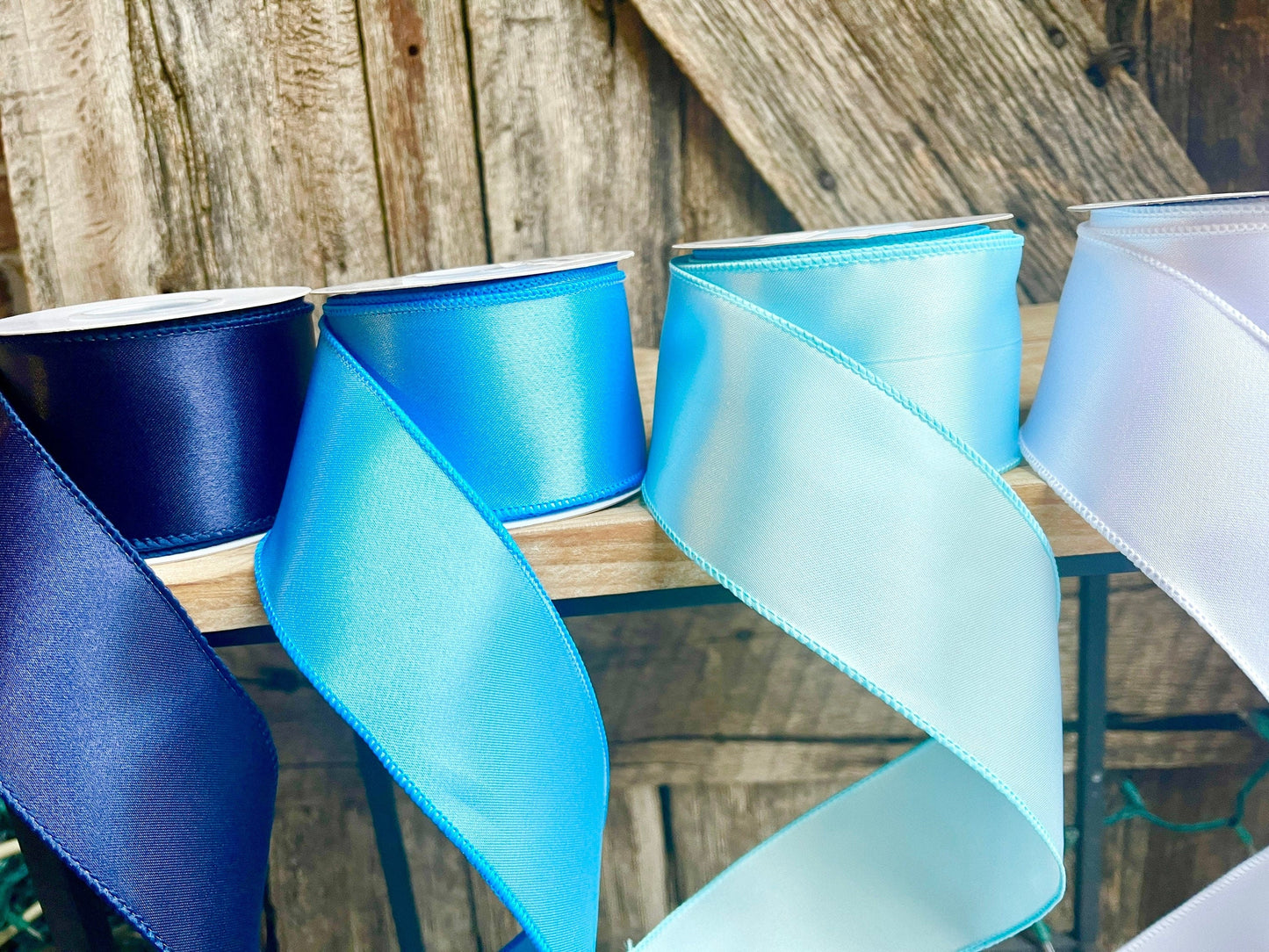 Wired ribbon, blue ribbon, spring ribbon, 2.5 inch ribbon, luxury ribbon, blue ombré ribbon, spring ribbon, satin ribbon, wreath supply