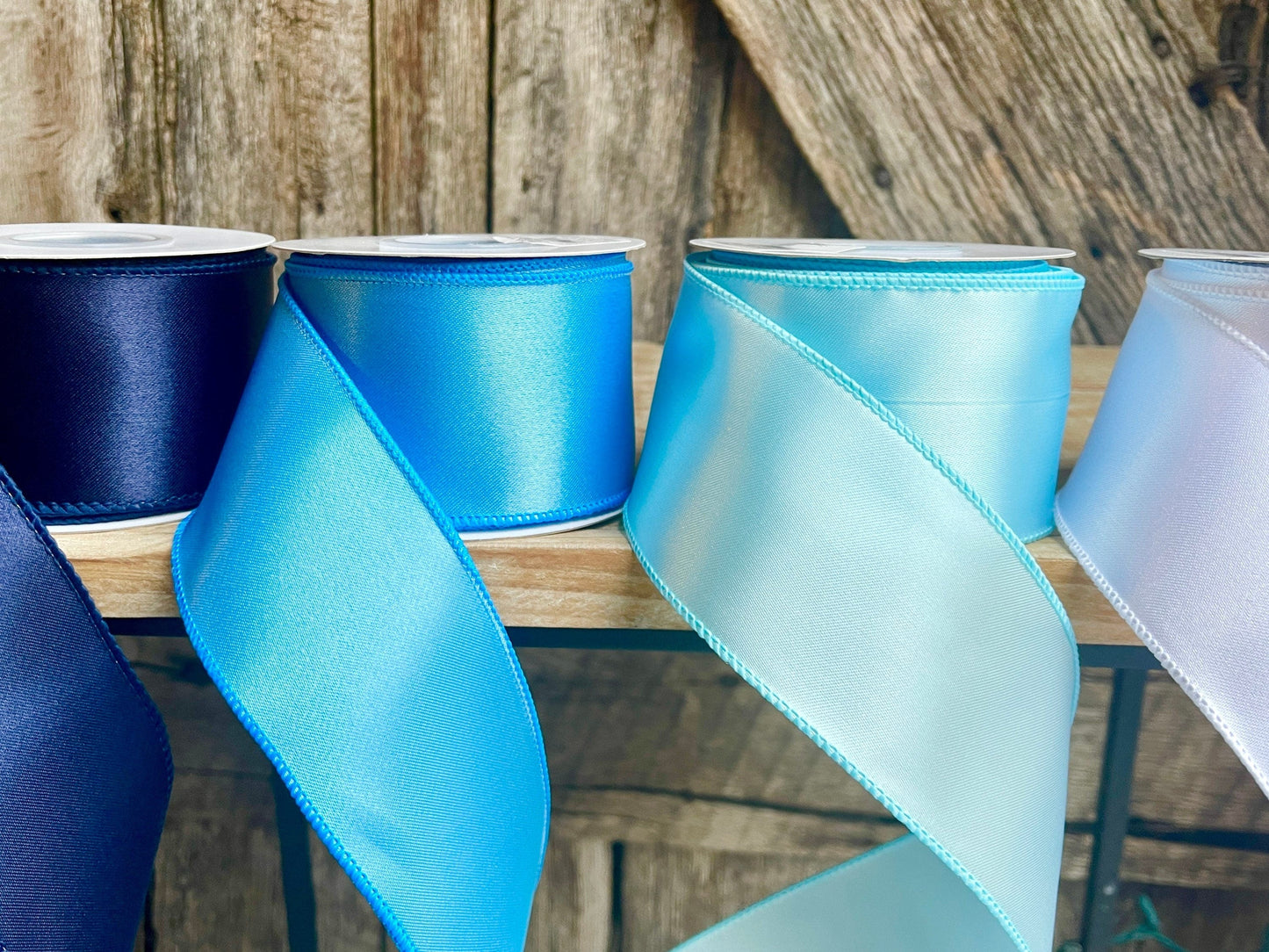 Wired ribbon, blue ribbon, spring ribbon, 2.5 inch ribbon, luxury ribbon, blue ombré ribbon, spring ribbon, satin ribbon, wreath supply