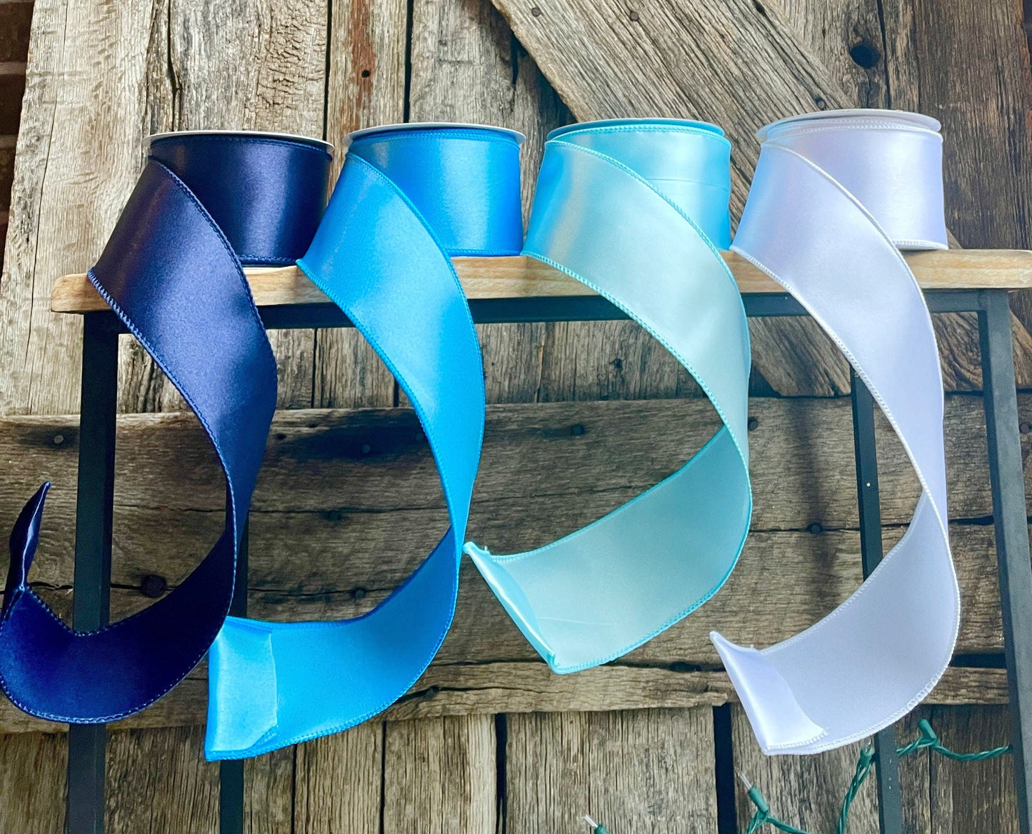 Wired ribbon, blue ribbon, spring ribbon, 2.5 inch ribbon, luxury ribbon, blue ombré ribbon, spring ribbon, satin ribbon, wreath supply
