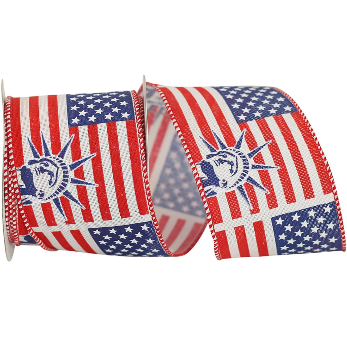 2.5" Lady Liberty Wired Ribbon, Patriotic Ribbon, 4th of July Ribbon, Red white and blue ribbon, Patriotic Decor, Ribbon for Bows
