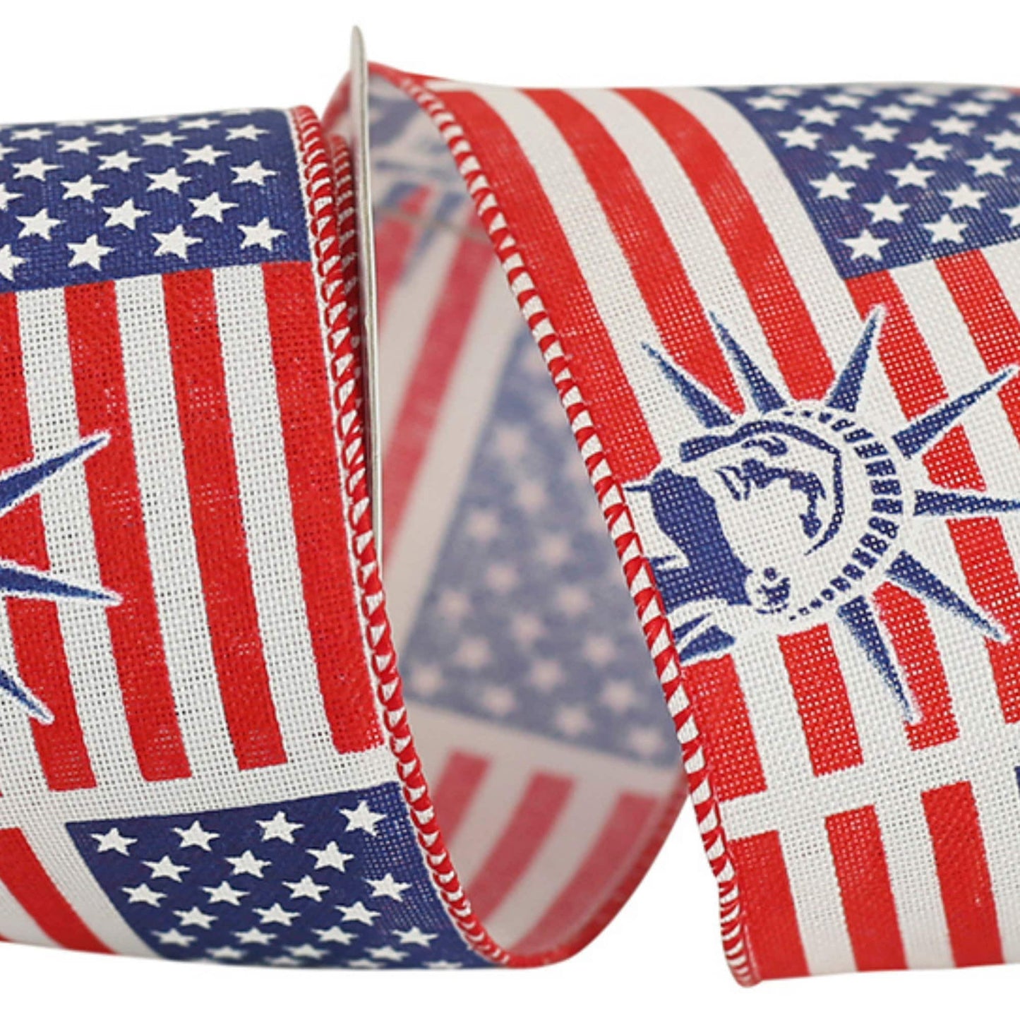 2.5" Lady Liberty Wired Ribbon, Patriotic Ribbon, 4th of July Ribbon, Red white and blue ribbon, Patriotic Decor, Ribbon for Bows