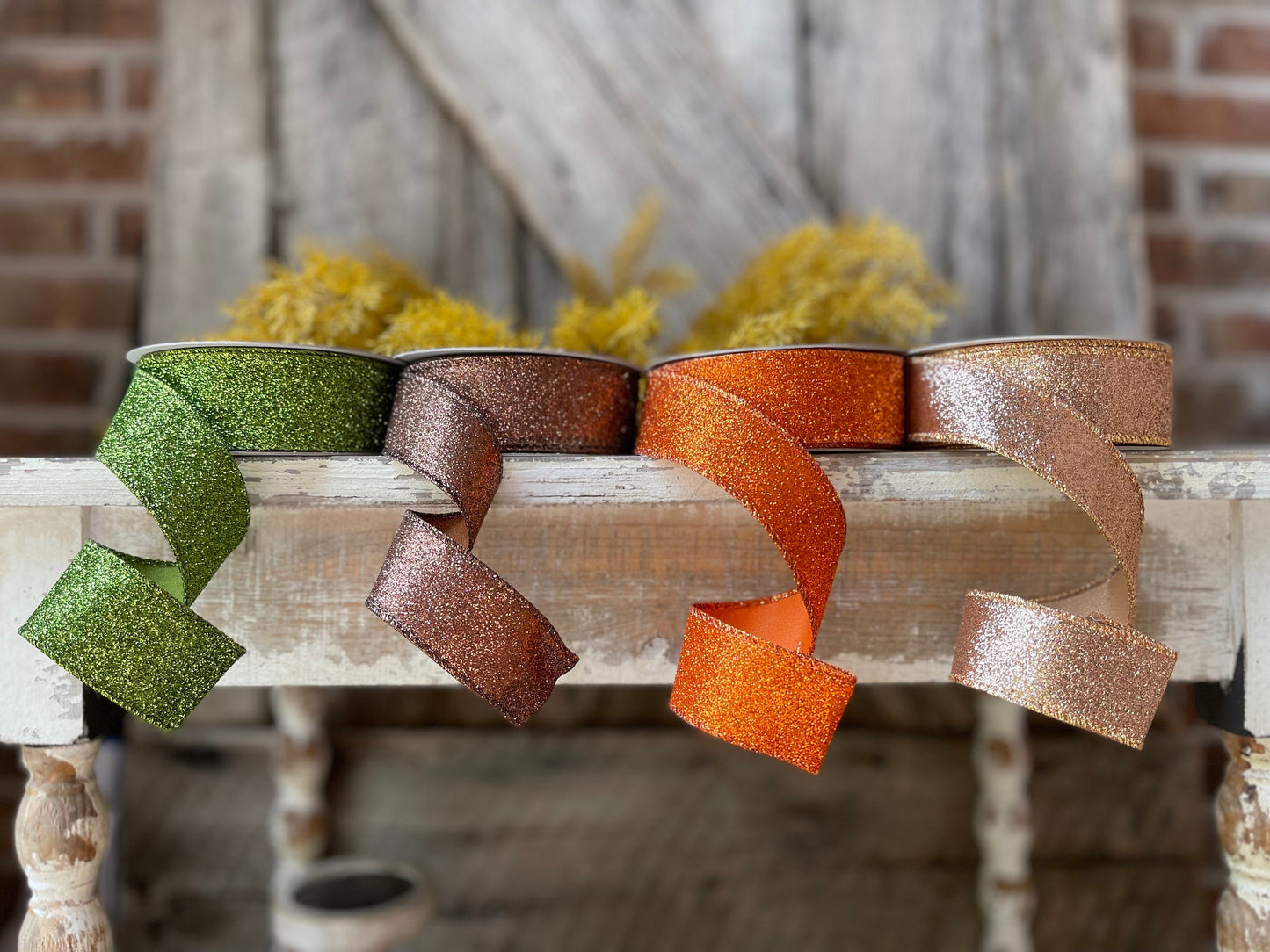 1.5" Fall Diamond Dust Wired Ribbon, Farrisilk Ribbon, Glitter Ribbon