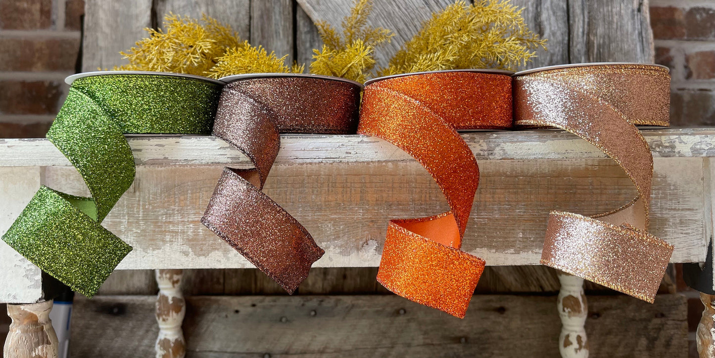 1.5" Fall Diamond Dust Wired Ribbon, Farrisilk Ribbon, Glitter Ribbon